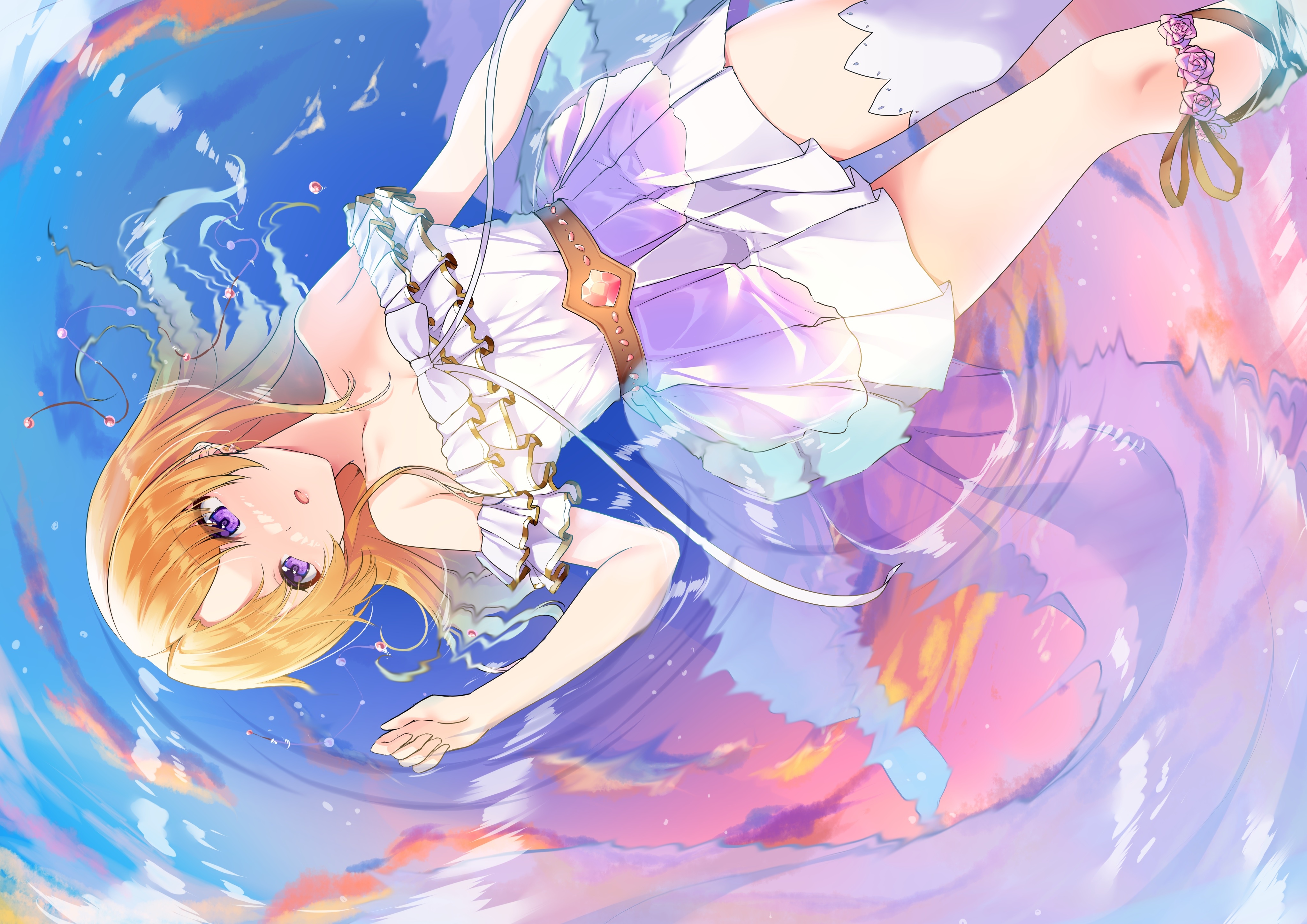 Kiryuu Tsukasa in Water with Purple Eyes and Blonde Hair HD Wallpaper