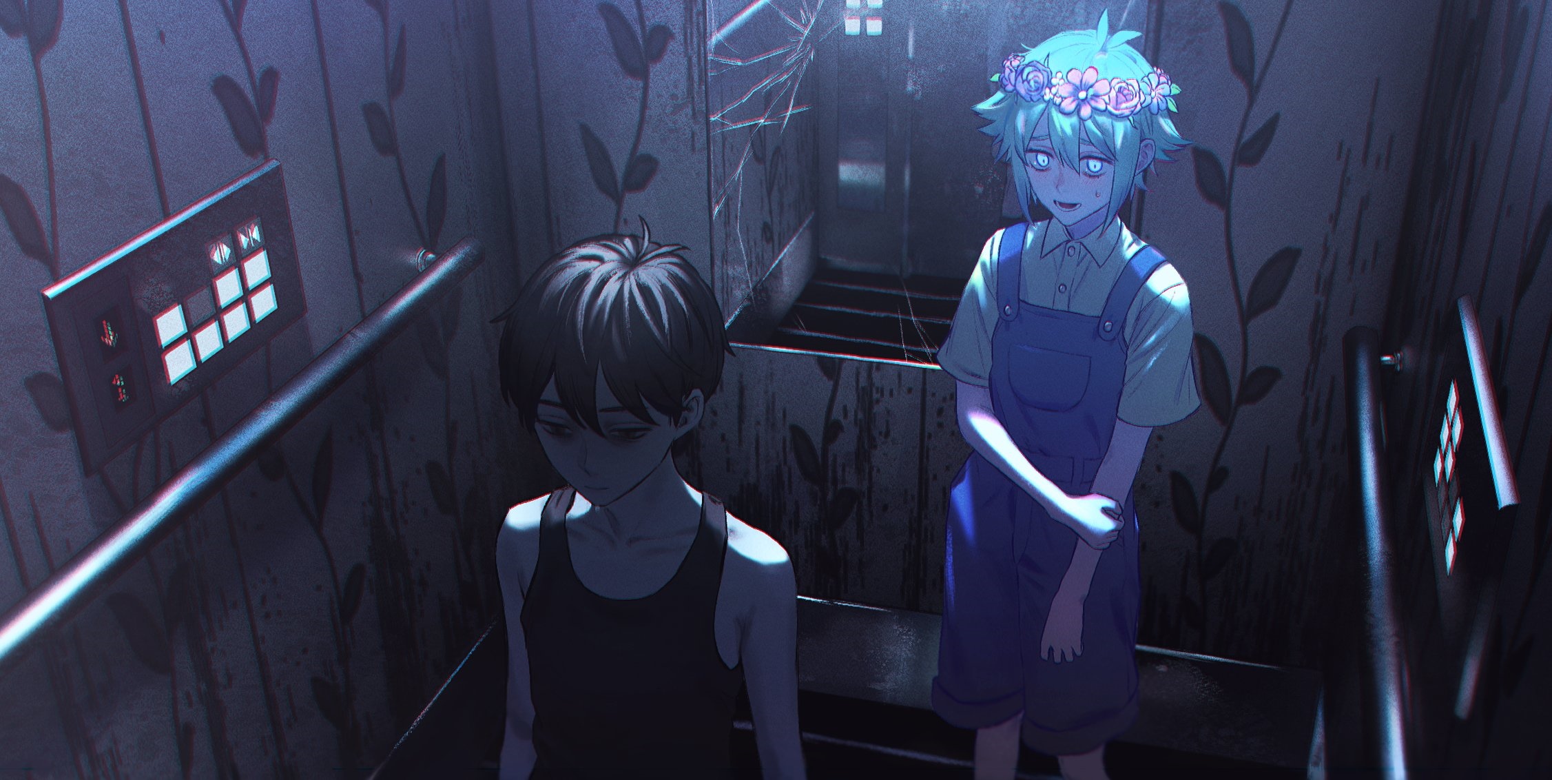 Omori and Basil in a dark elevator HD Wallpaper