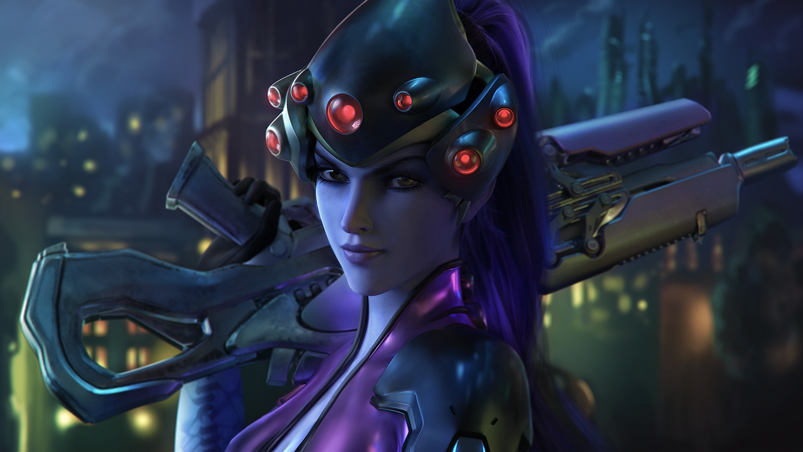 Widowmaker from Overwatch holding a rifle HD Wallpaper