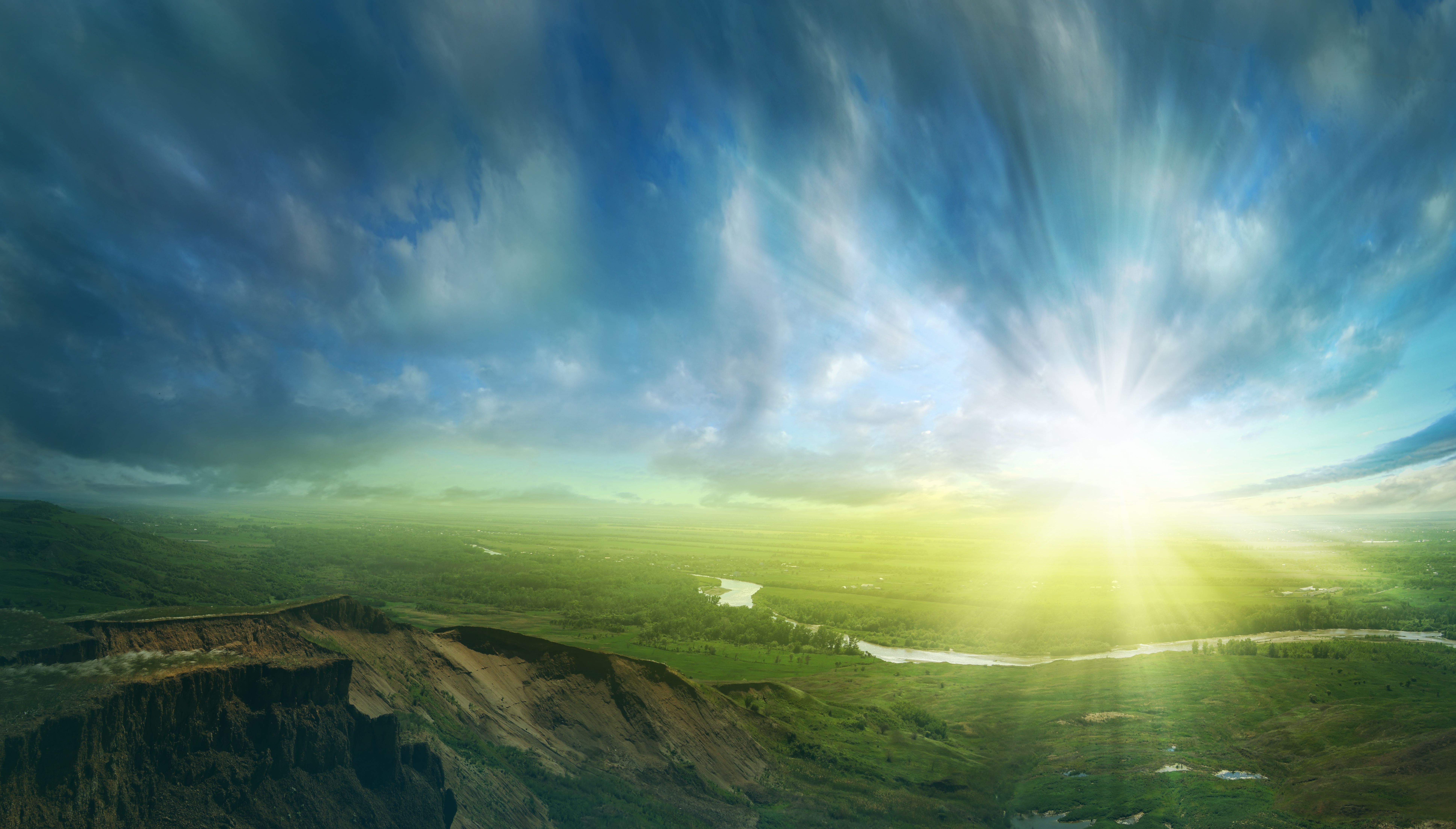 4K Sunrise Over a River Valley and Cliffs HD Wallpaper