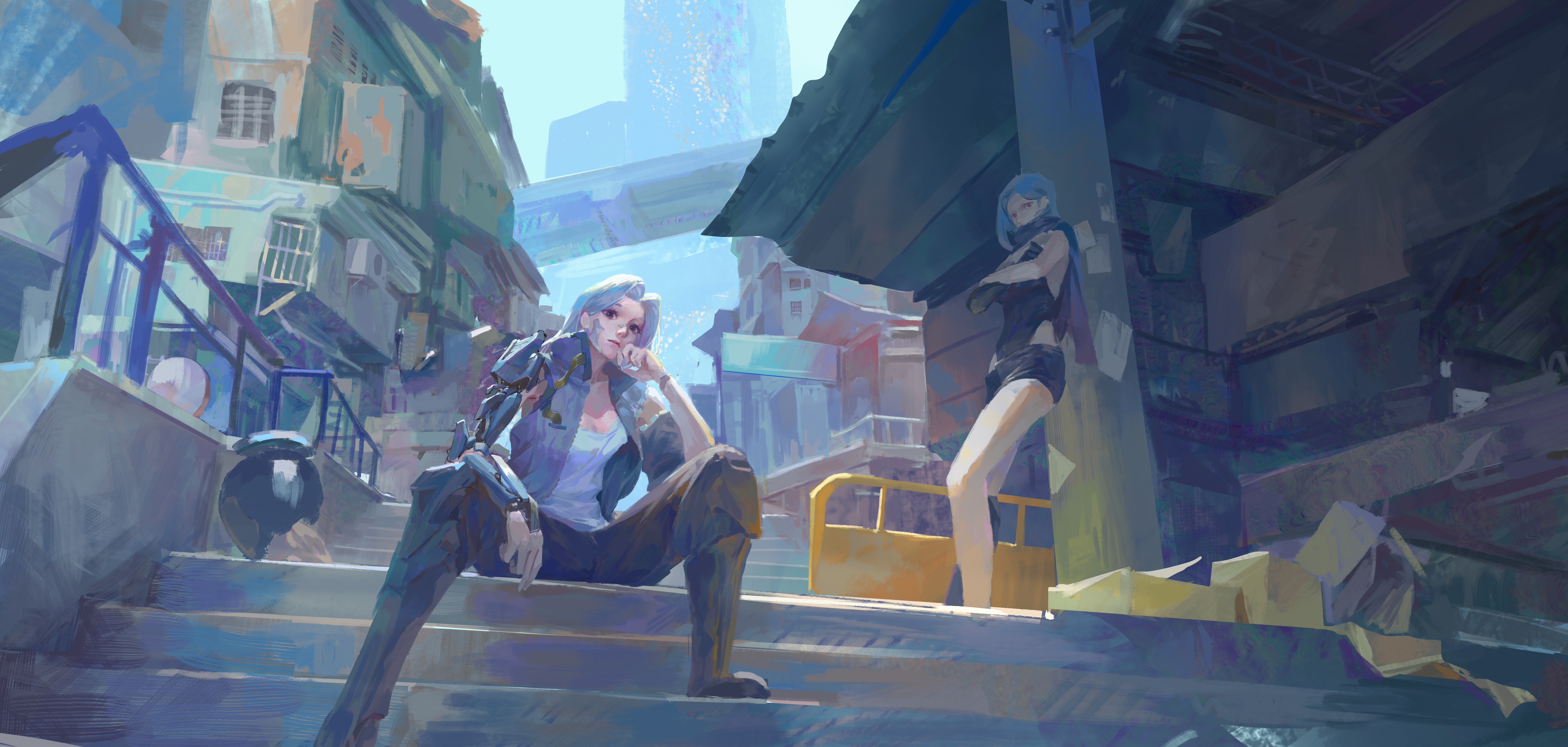 Cyberpunk girls in a futuristic city HD Wallpaper