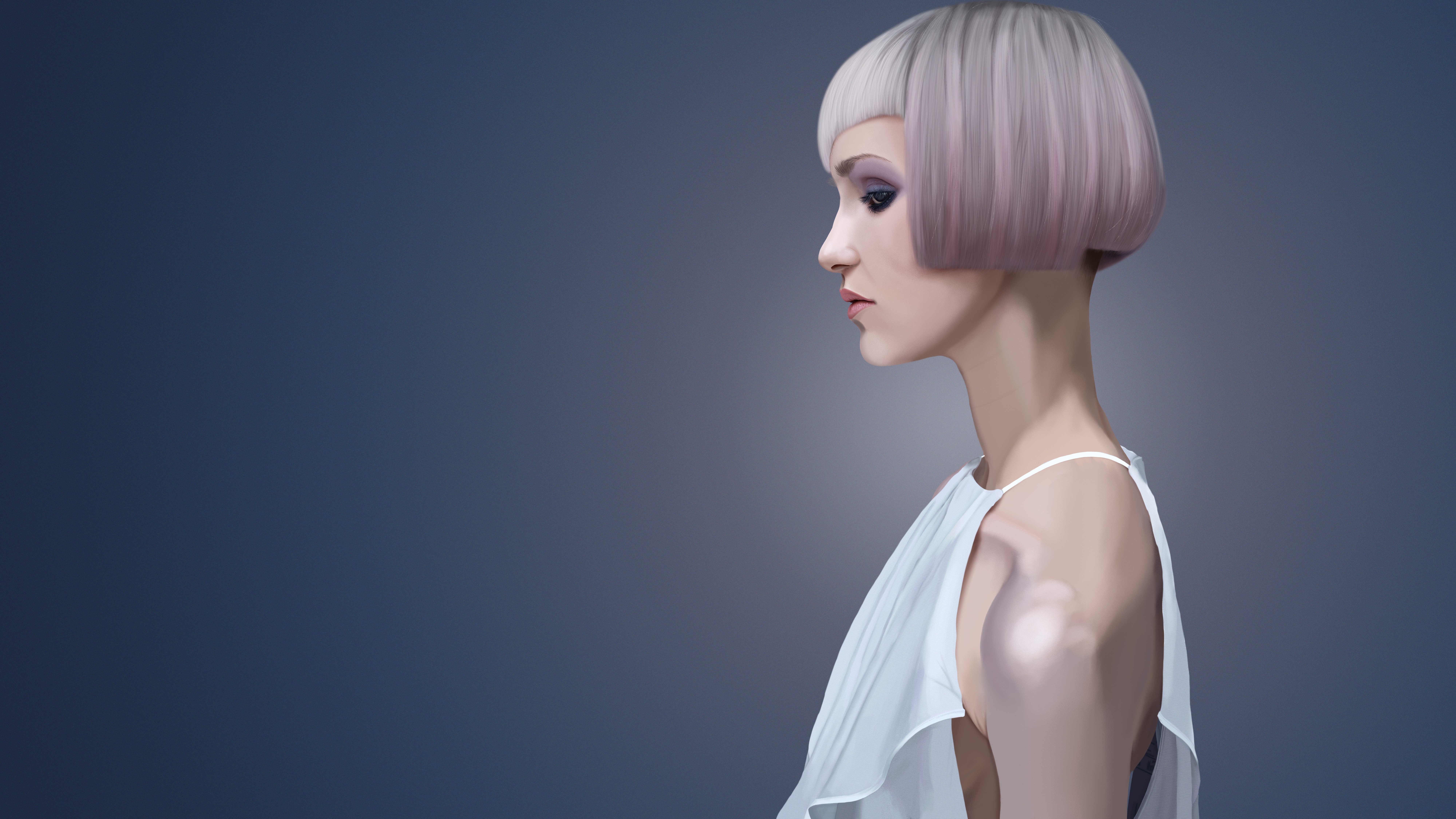 4K drawing of a woman with a bob haircut HD Wallpaper