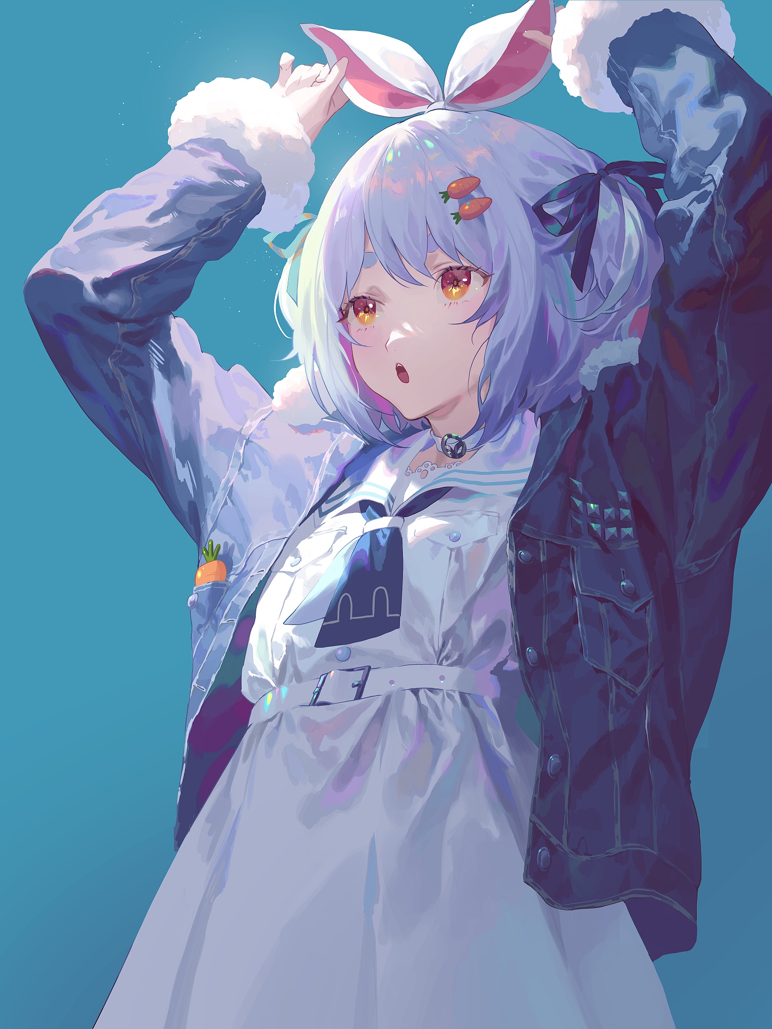 Usada Pekora with Bunny Ears and Carrot Hair Clips HD Phone Wallpaper