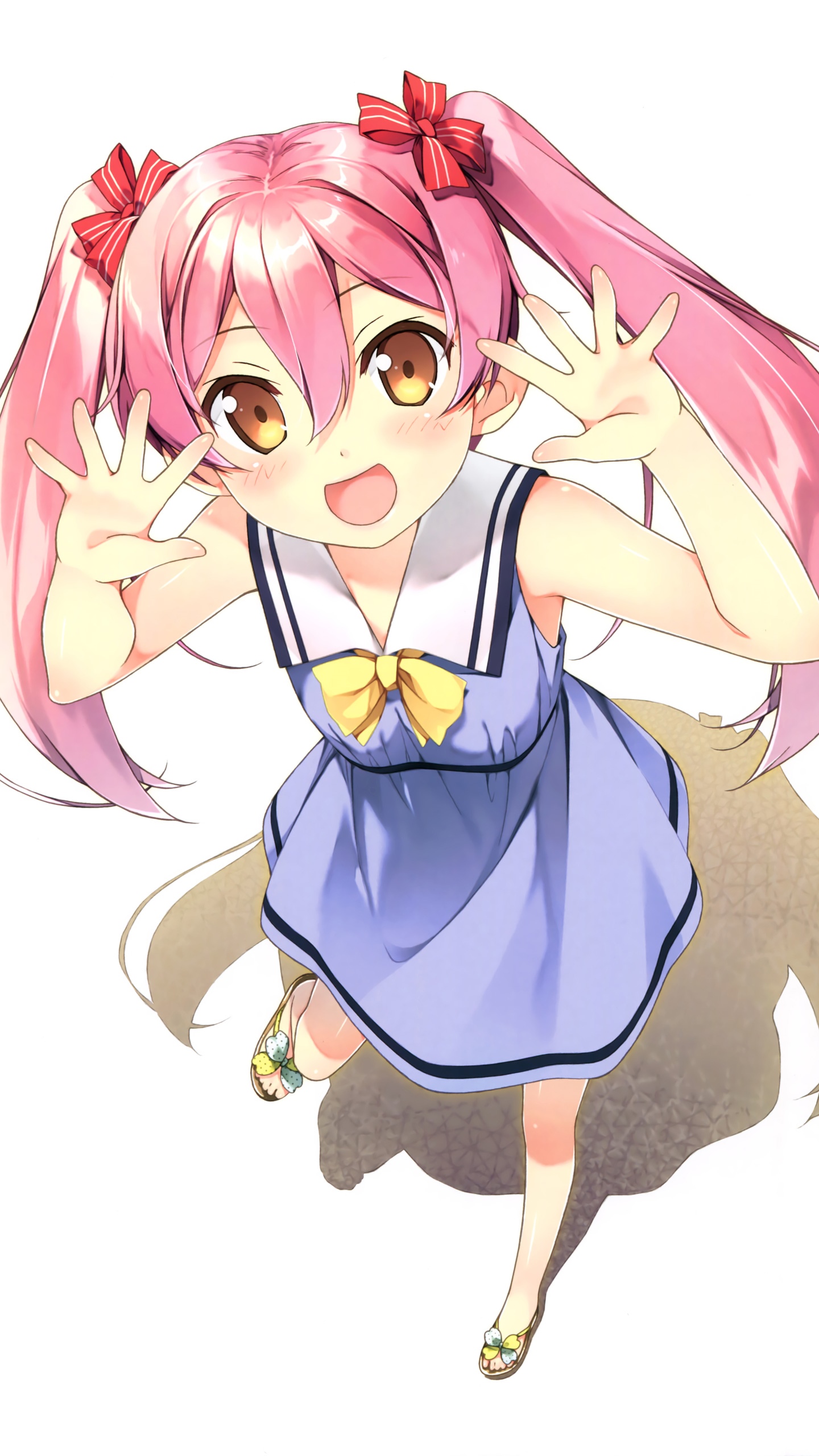Anime girl with pink twintails and orange eyes HD Phone Wallpaper