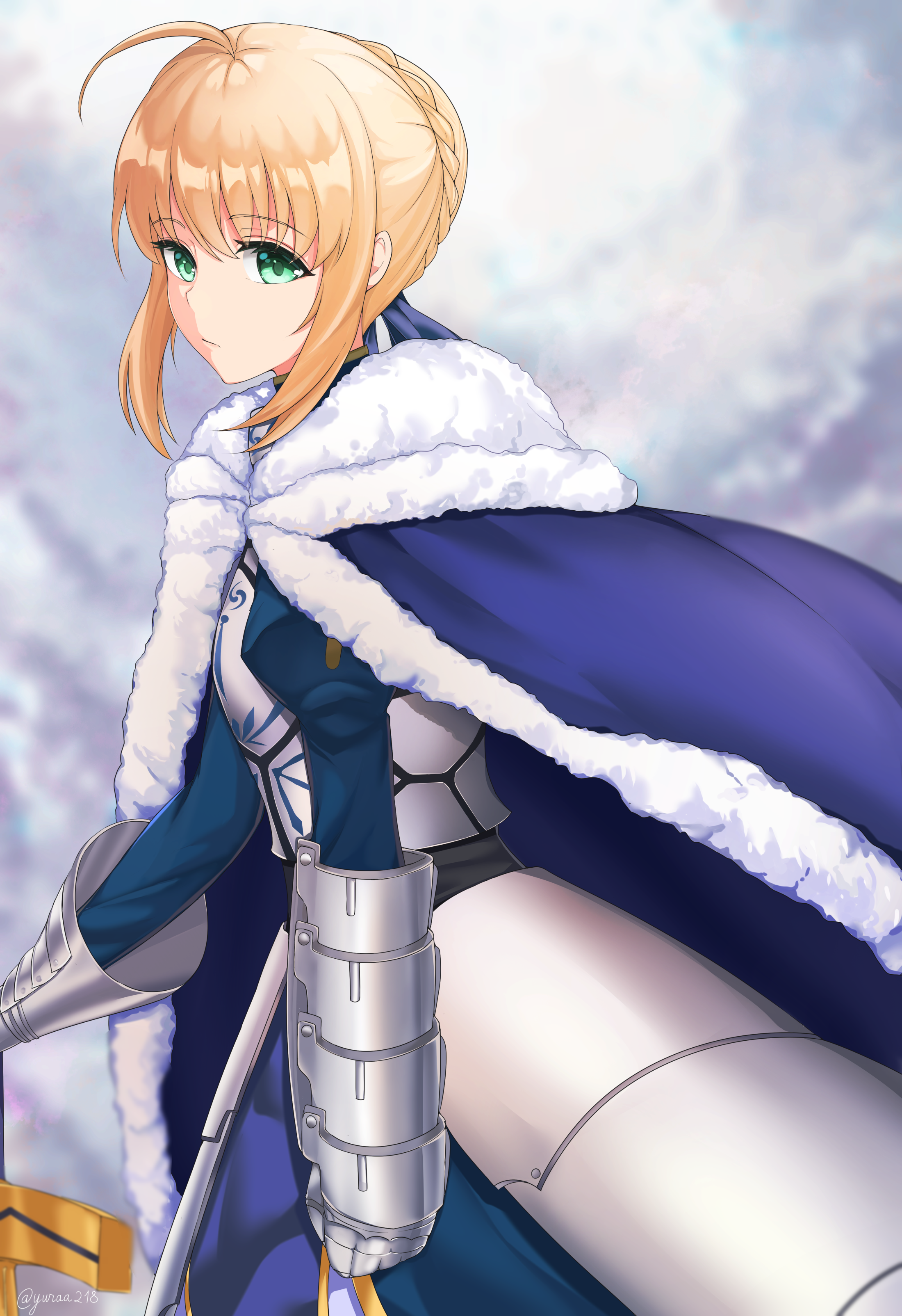 Saber Artoria Pendragon in blue cloak and armor HD Phone Wallpaper