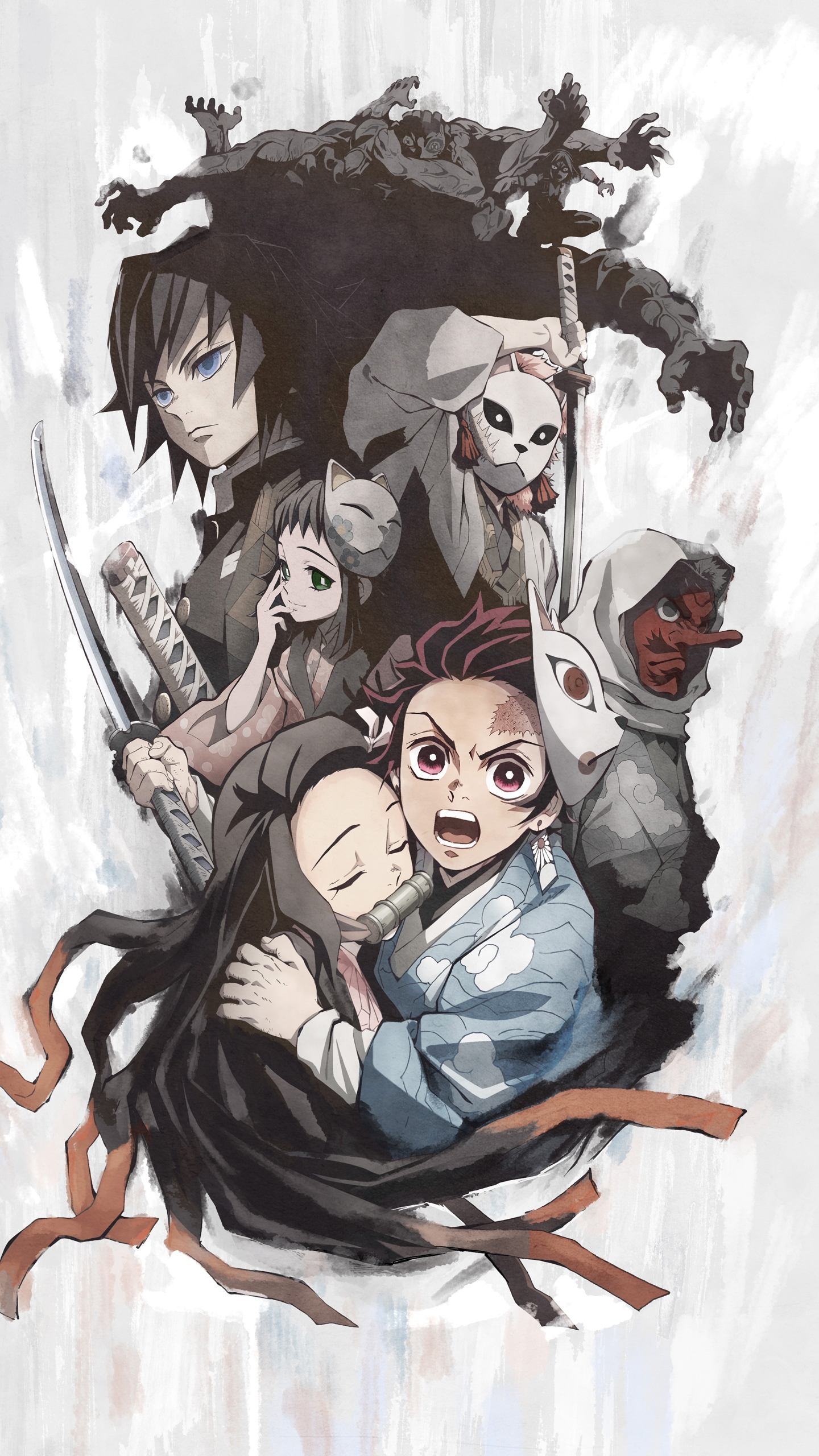 Kimetsu no Yaiba Characters with Demon Forms HD Phone Wallpaper