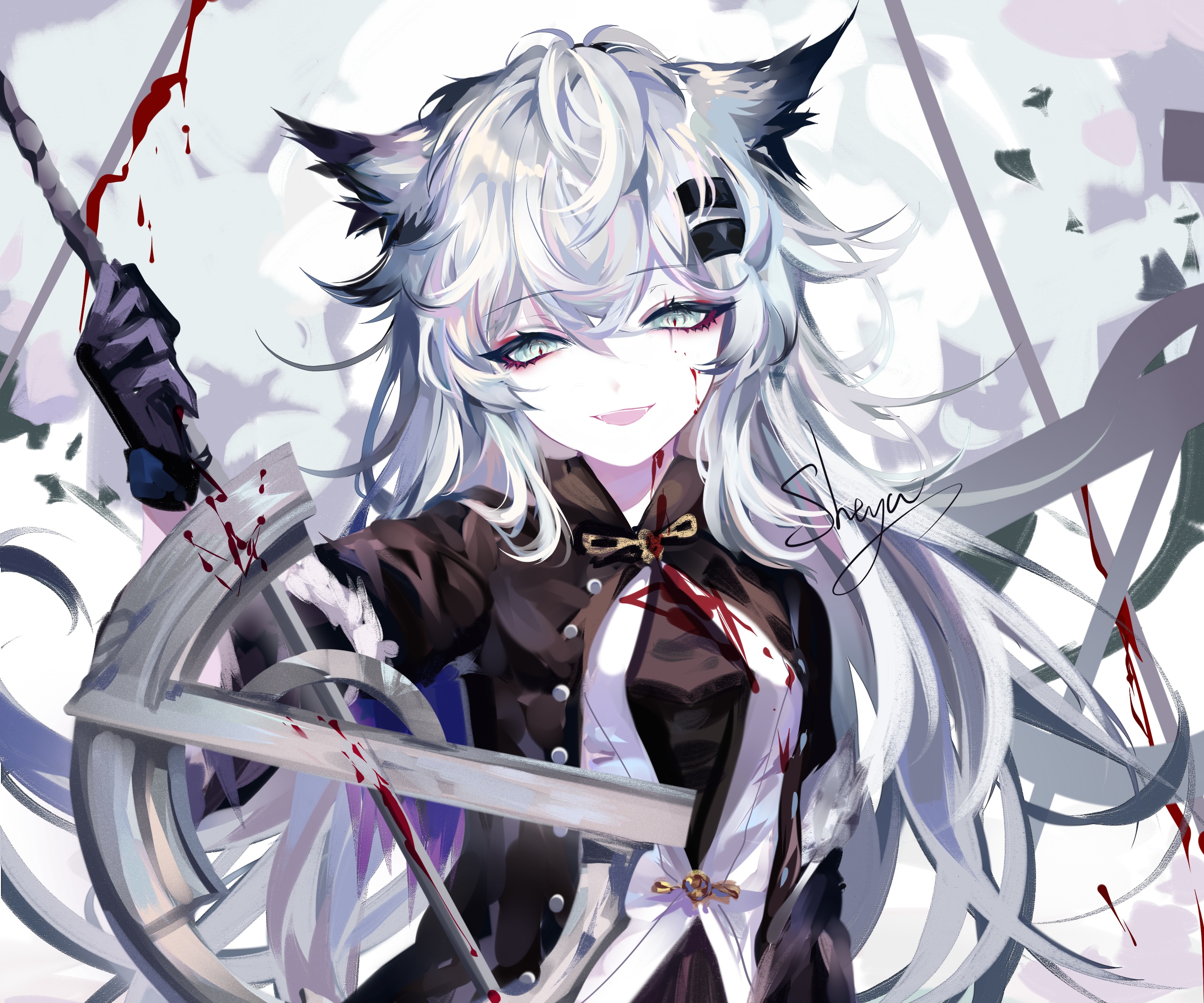 Lappland from Arknights with blood splatters HD Wallpaper
