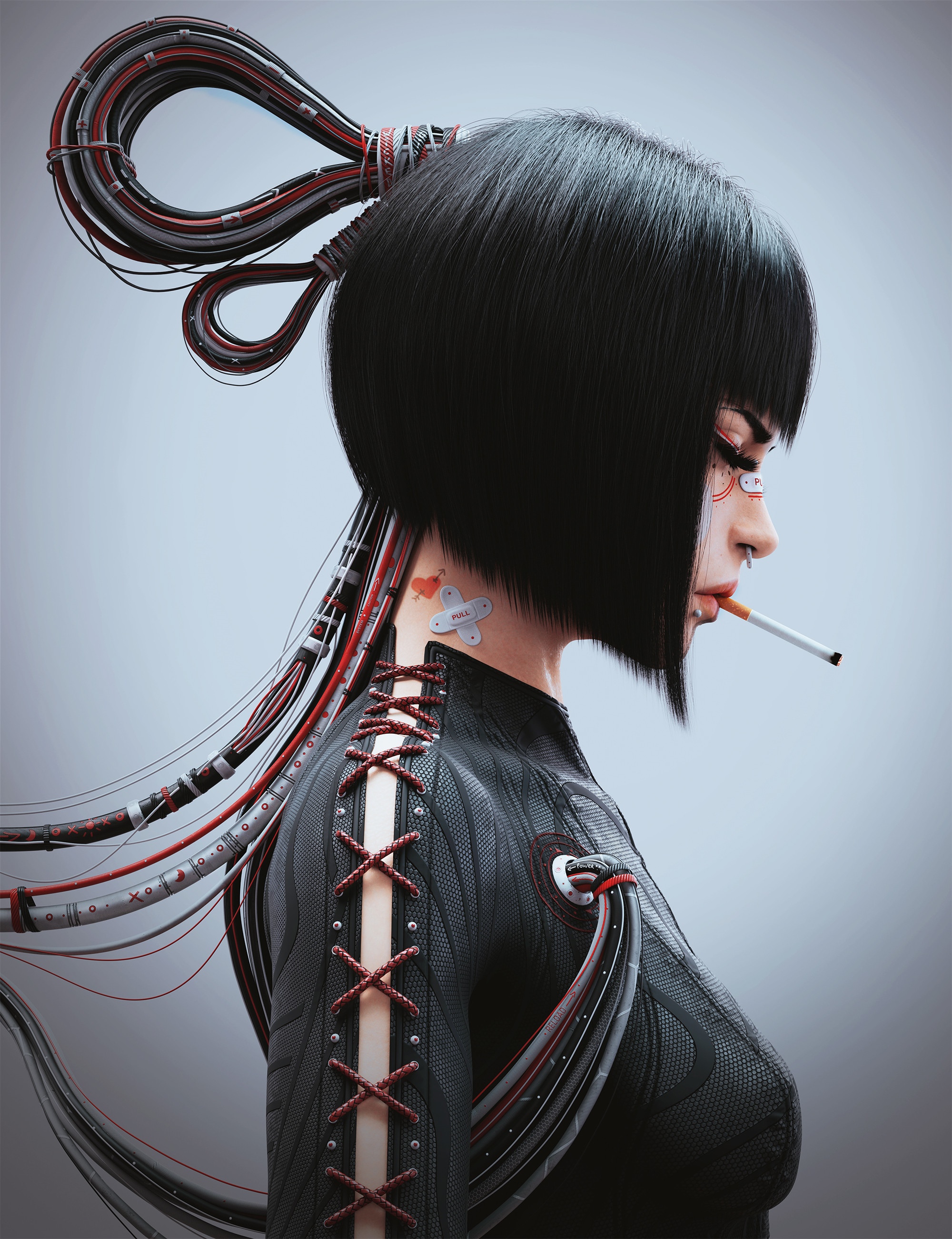 Futuristic Woman Smoking with Cybernetic Implants HD Phone Wallpaper
