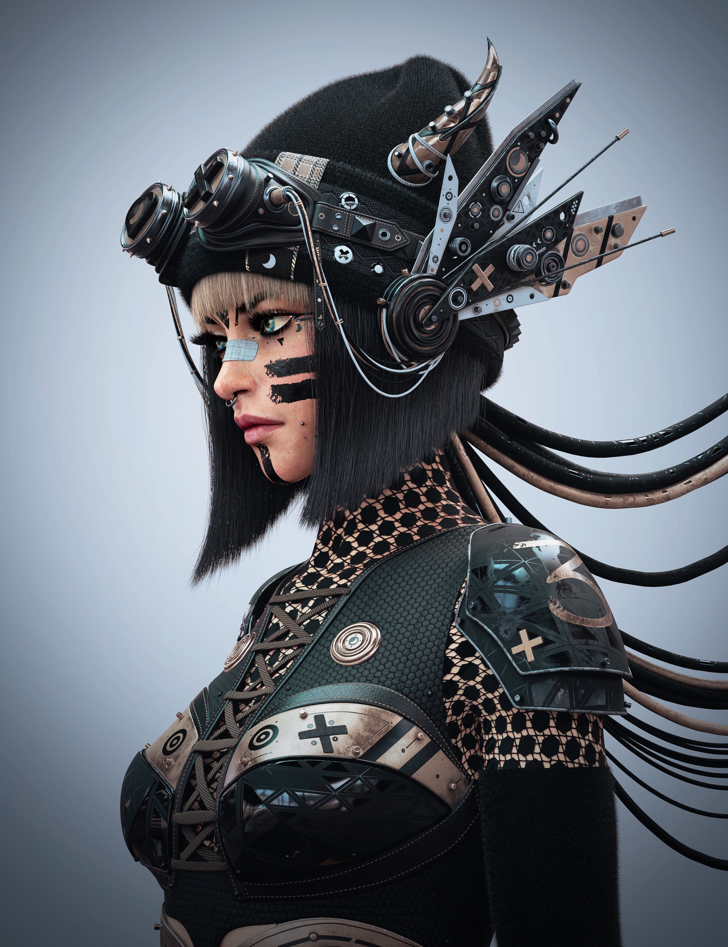 Artwork of a woman with cyberpunk attire HD Phone Wallpaper
