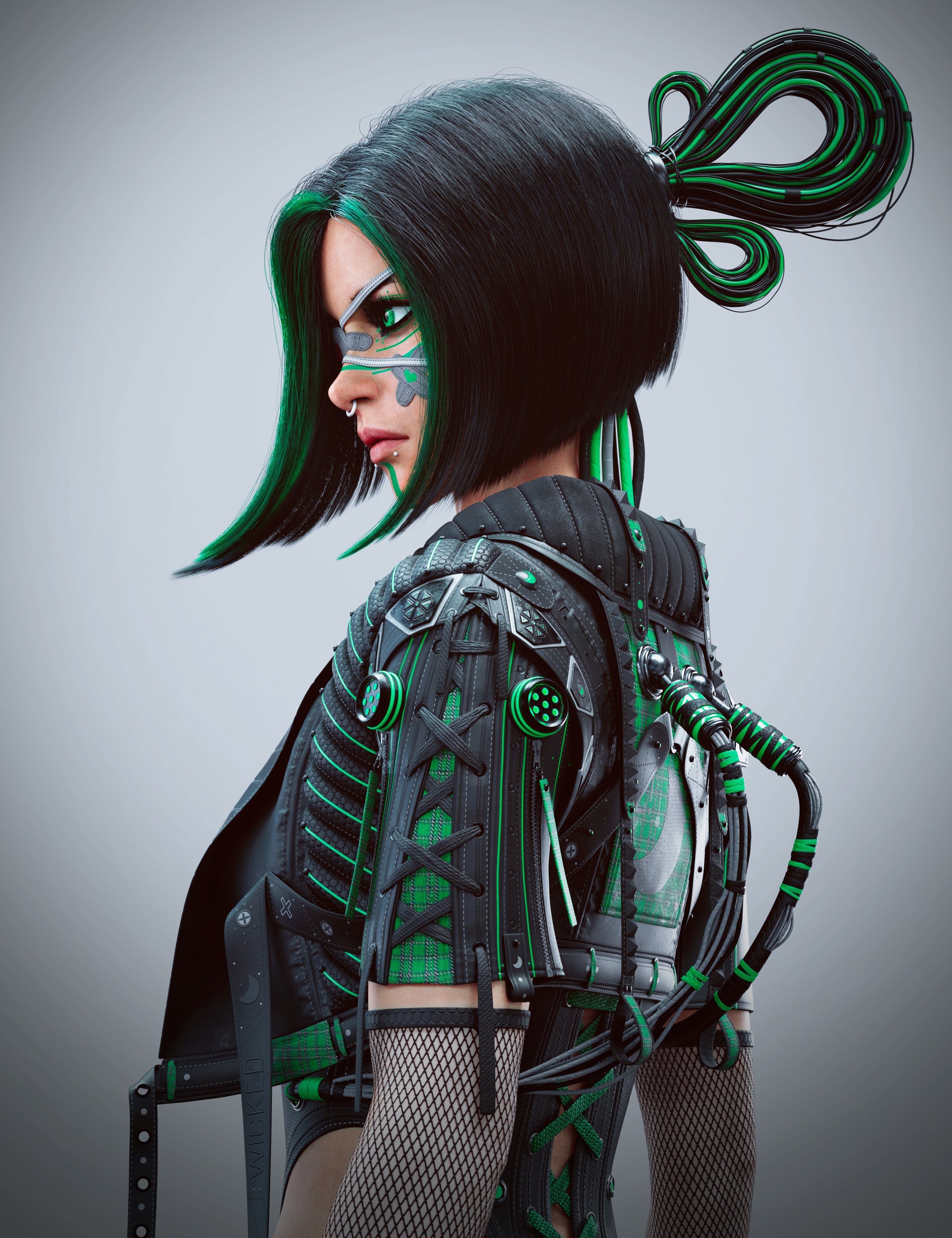 Futuristic woman with green accents HD Phone Wallpaper