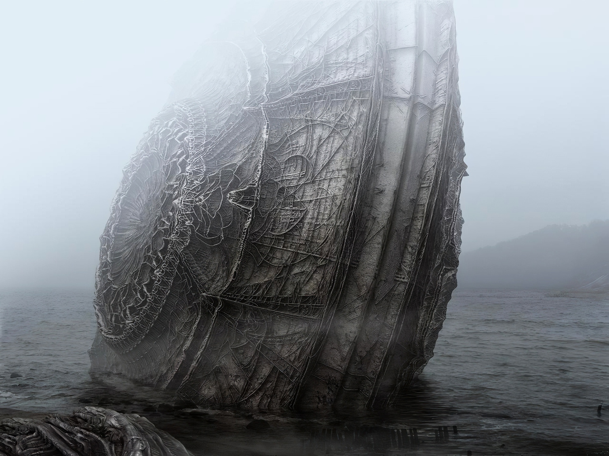 Alien structure in misty water HD Wallpaper