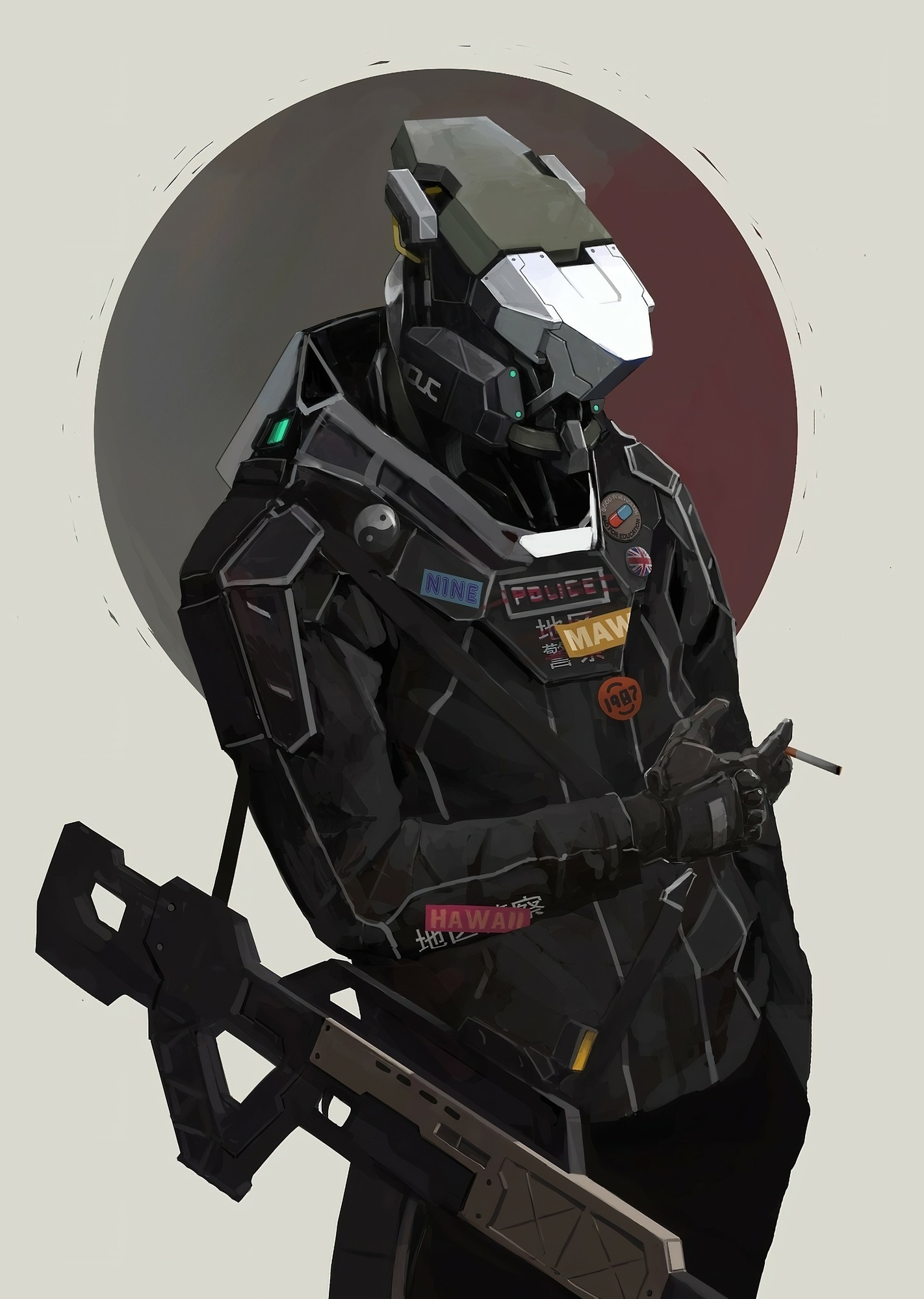 Futuristic police robot with a weapon HD Phone Wallpaper