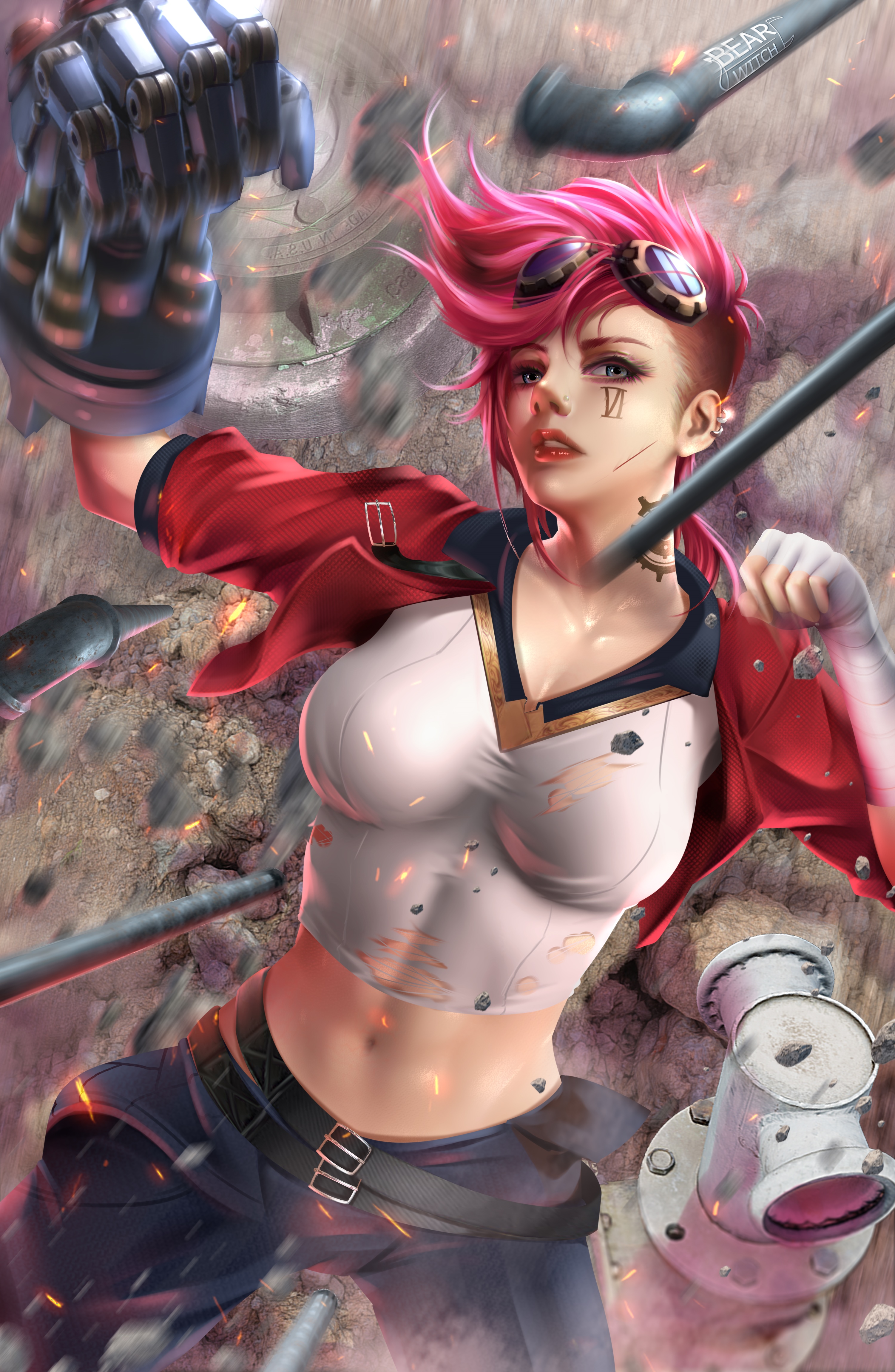 Vi from League of Legends with mechanical fist HD Phone Wallpaper
