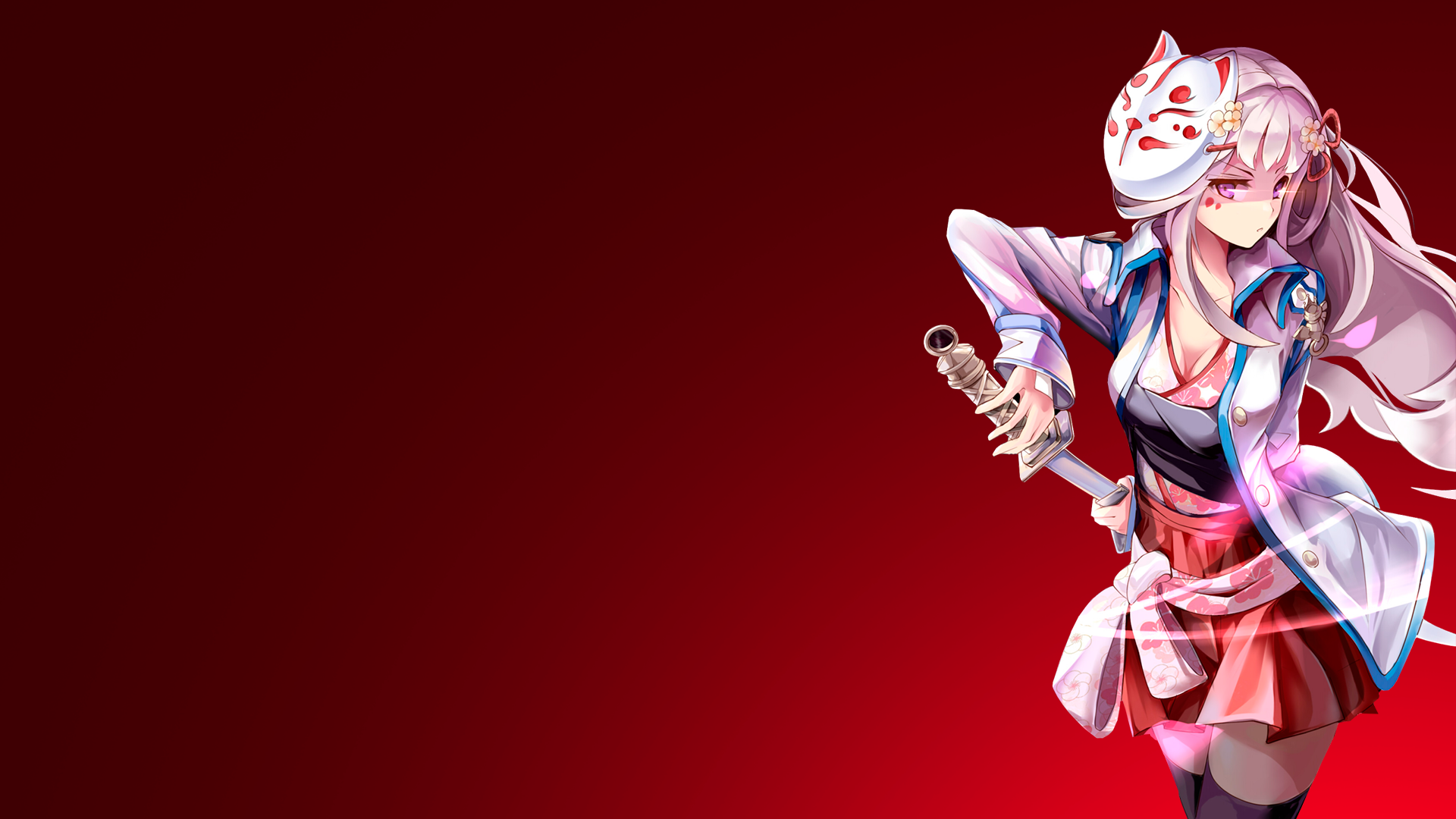 Anime girl with katana and fox mask HD Wallpaper