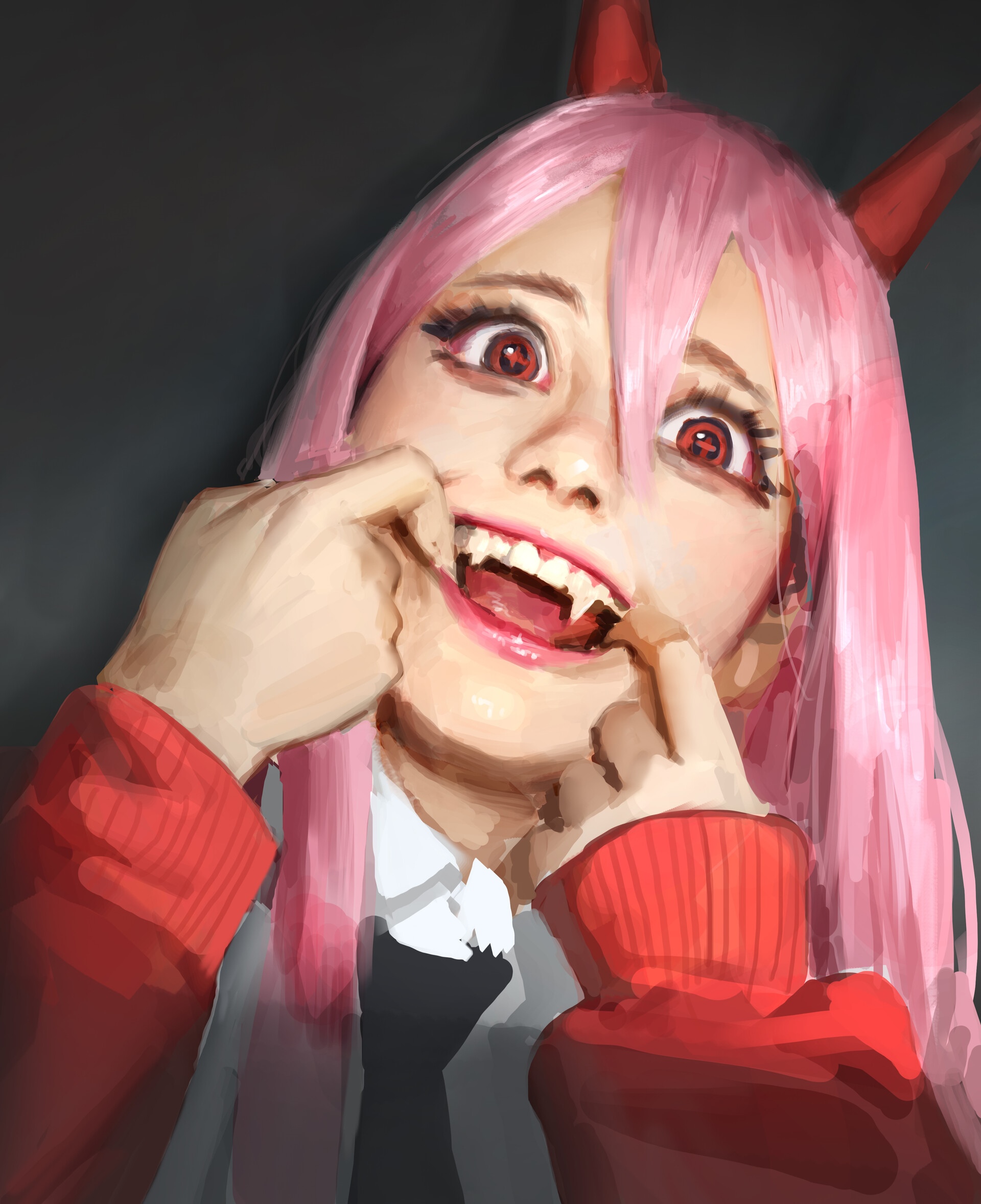 Power from Chainsaw Man with fangs and red eyes HD Phone Wallpaper