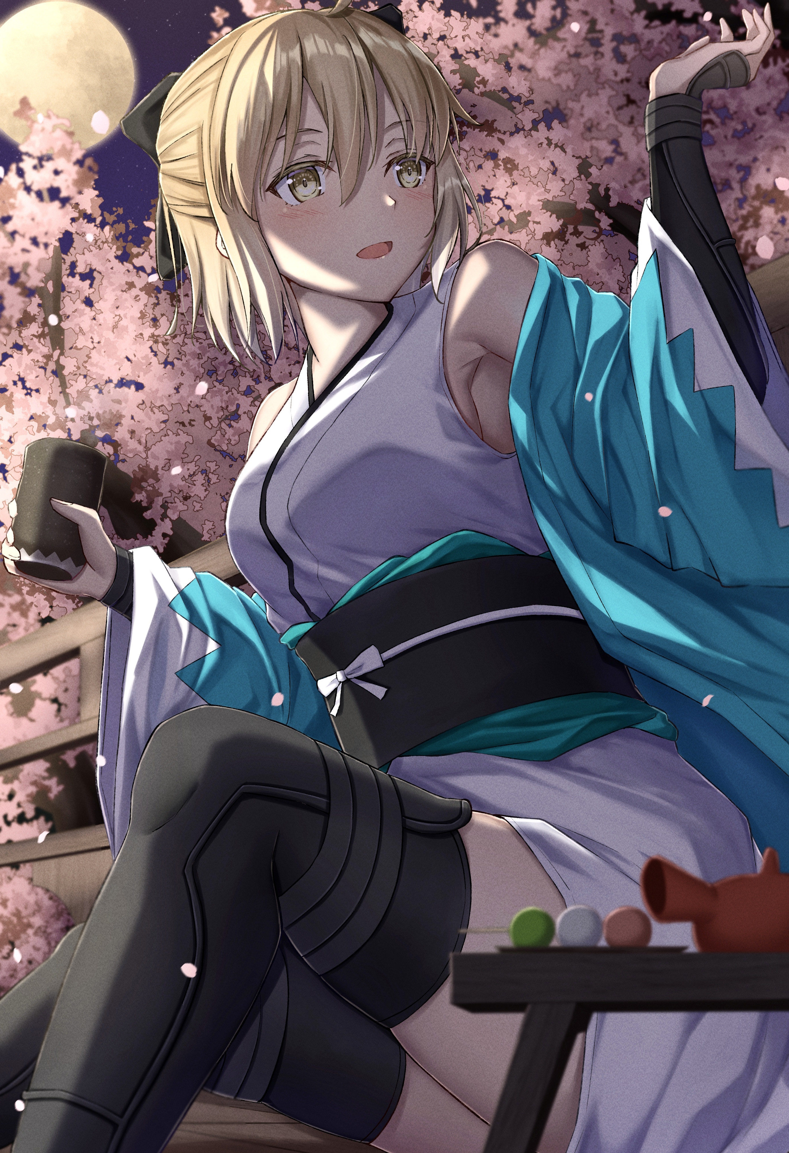Okita Souji in Japanese Clothes with Cherry Blossoms HD Phone Wallpaper