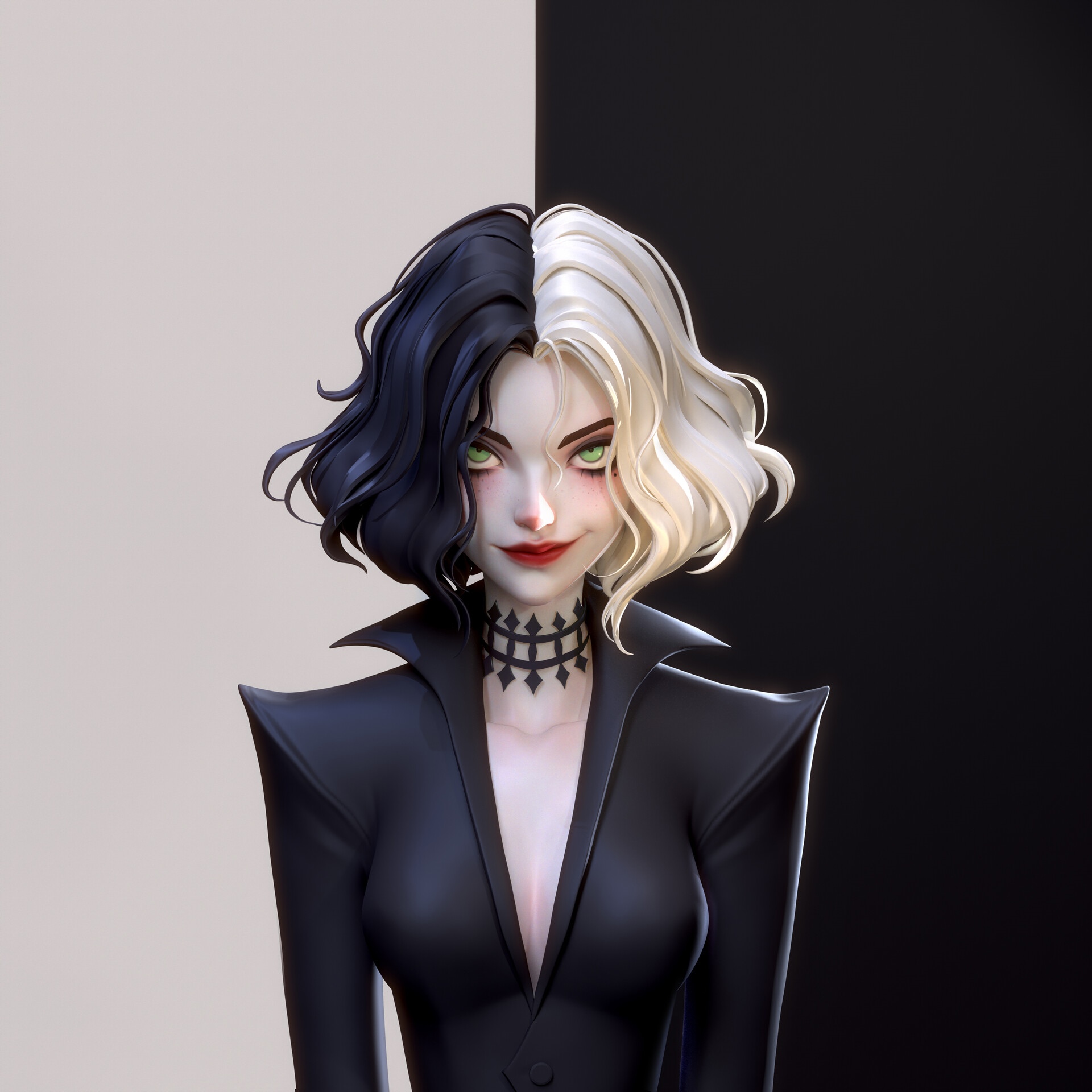 Cruella de Vil with split black and white hair HD Wallpaper
