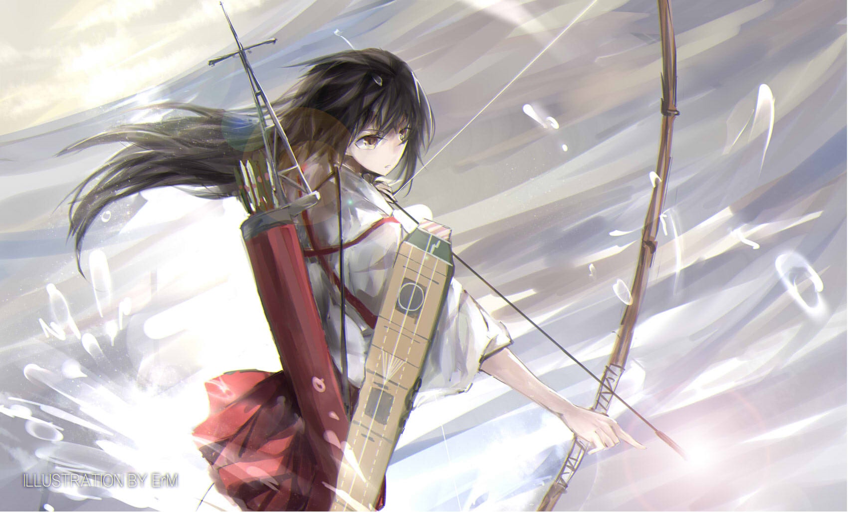 Akagi from Kantai Collection with a bow and arrow HD Wallpaper