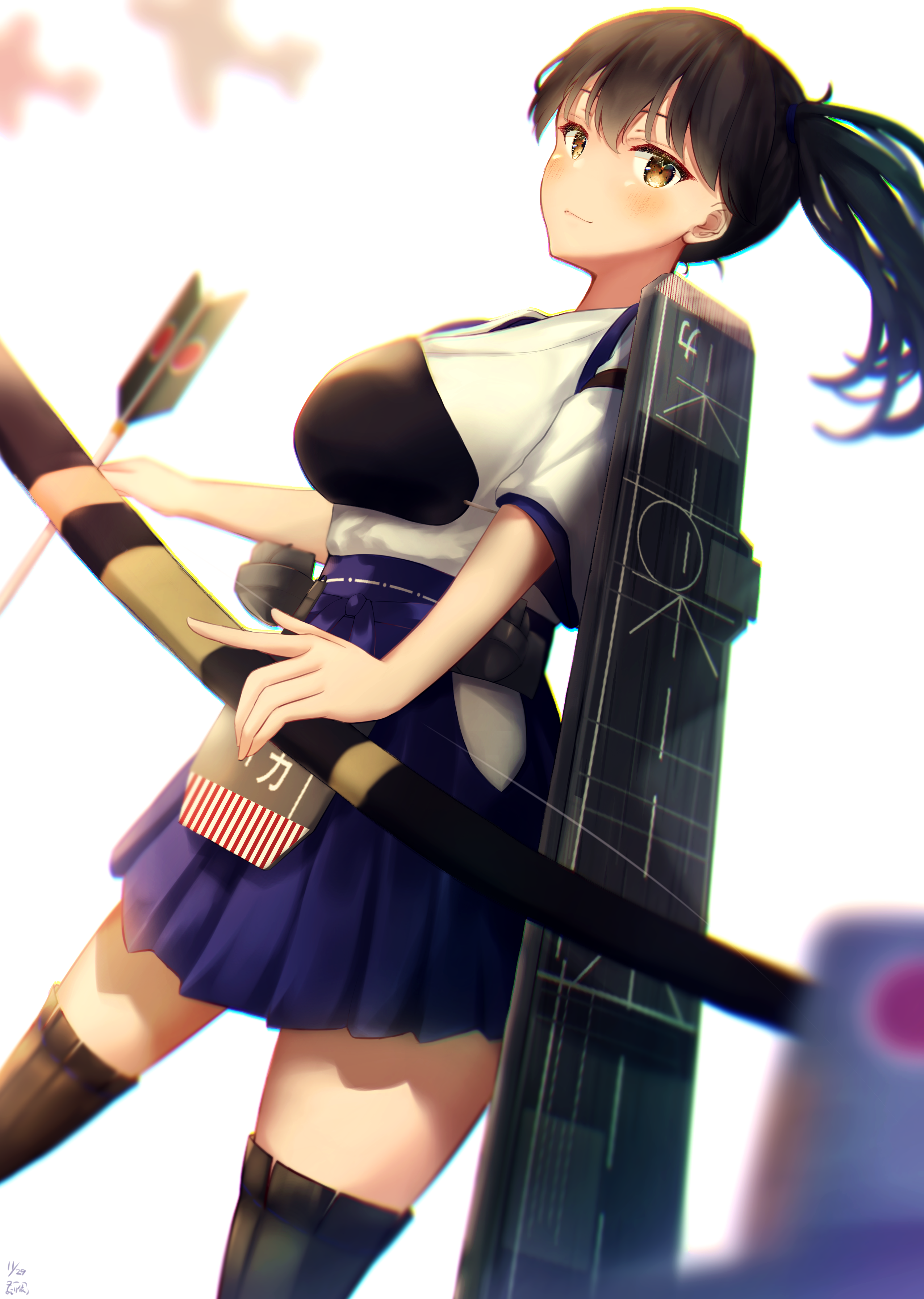 Kaga from Kantai Collection with a bow and arrow HD Phone Wallpaper