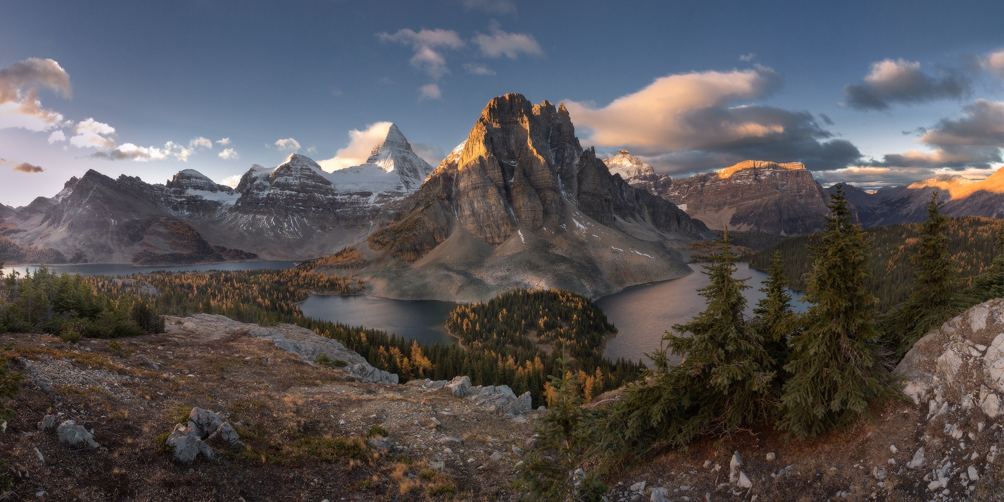Mount Assiniboine Provincial Park with lakes and forests HD Wallpaper