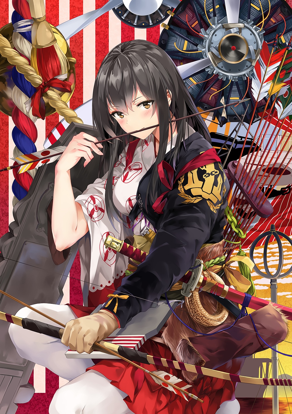 Akagi from Kantai Collection with bow and arrow HD Phone Wallpaper
