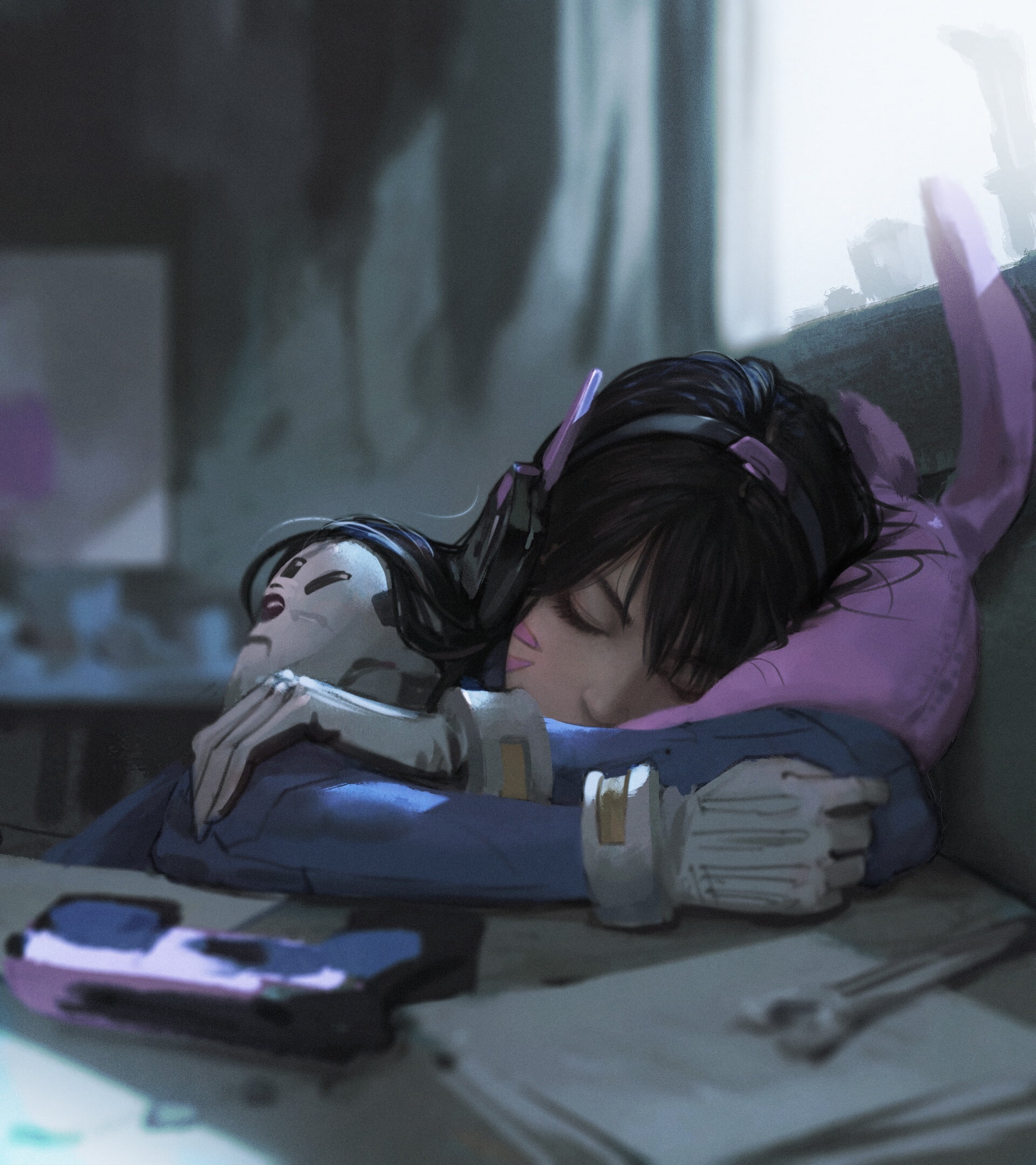 D.Va from Overwatch sleeping HD Phone Wallpaper