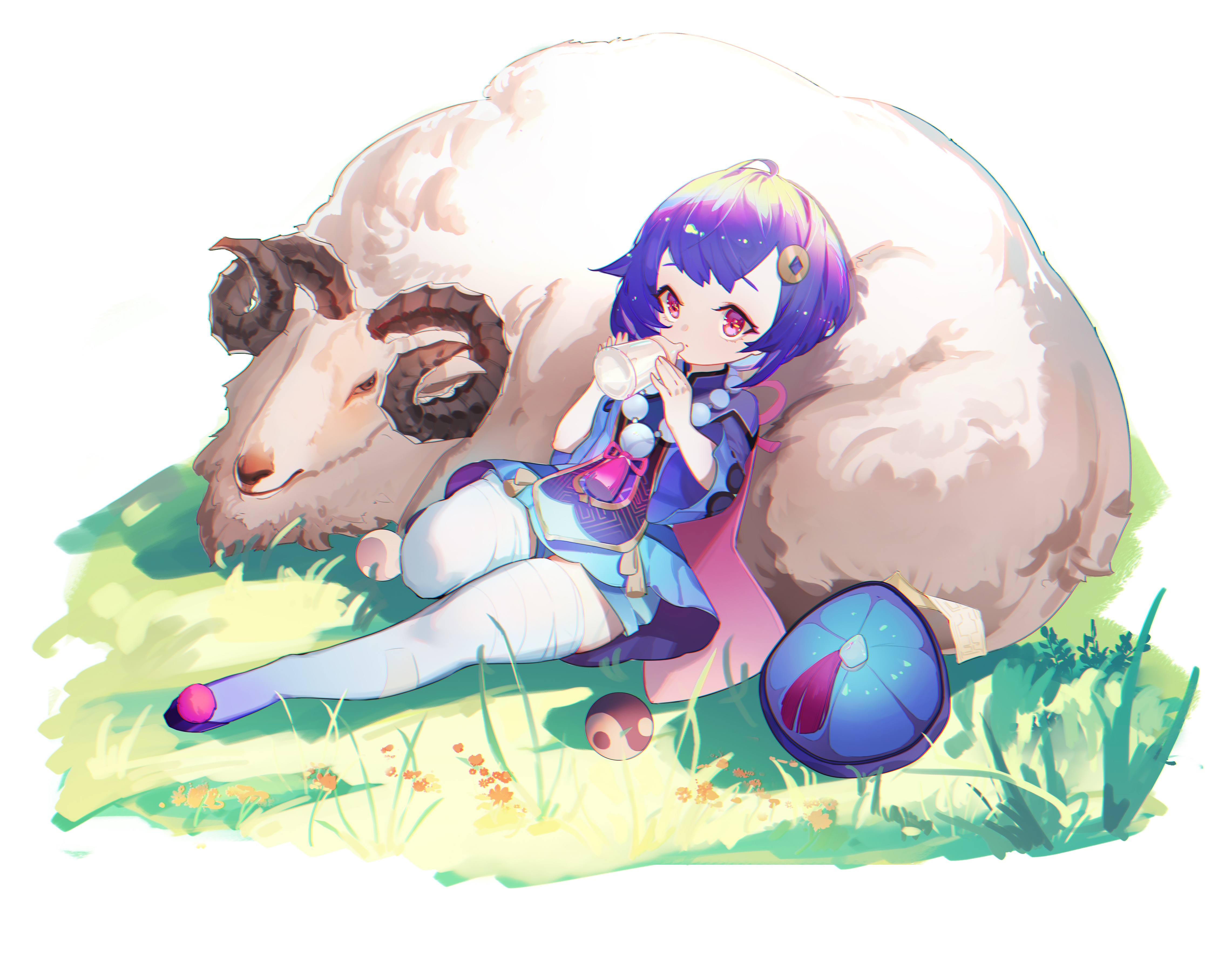 4K Qiqi with a sheep in Genshin Impact HD Wallpaper