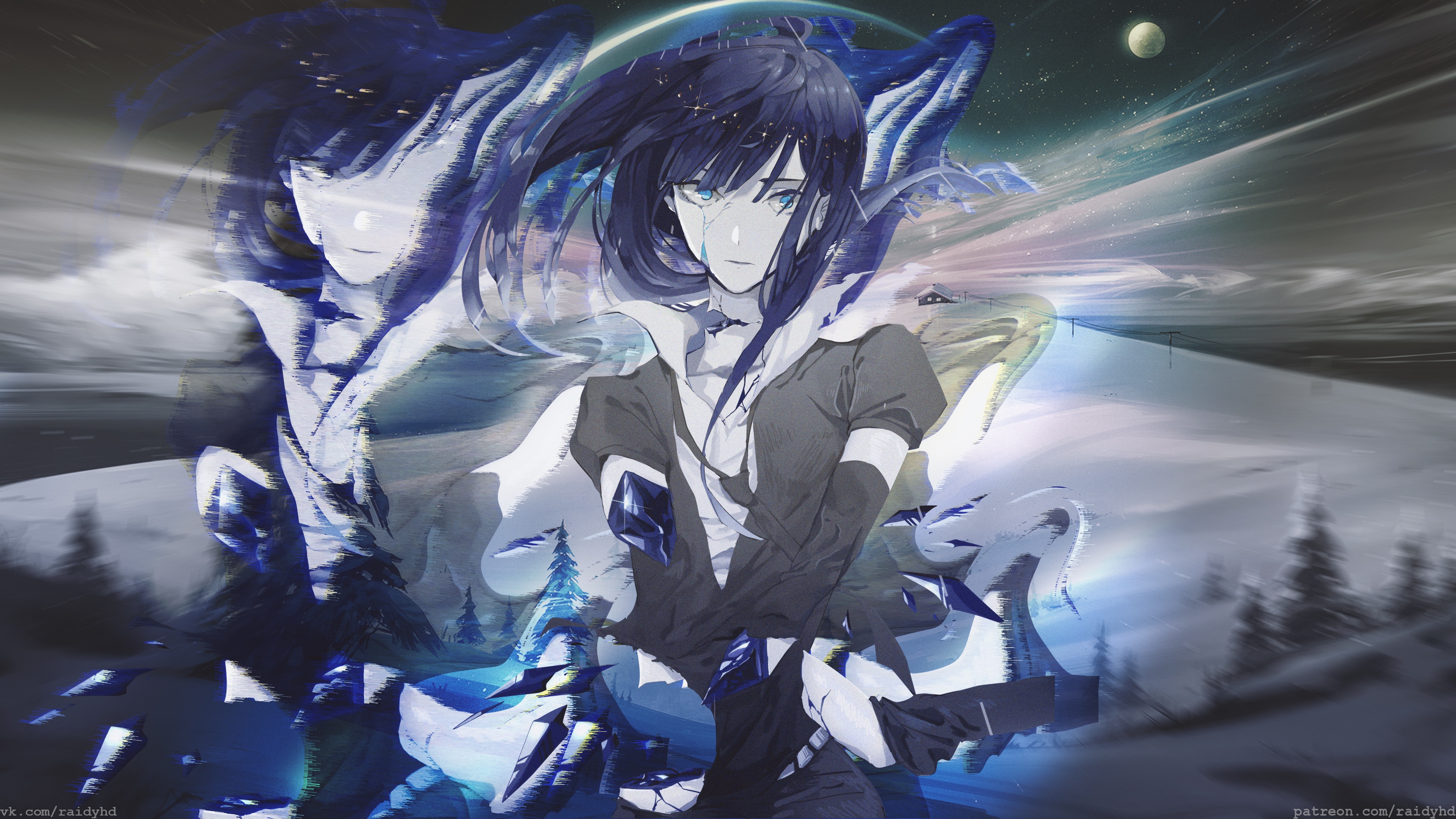 4K Anime Art of a Sad Girl in a Snowy Landscape HD Wallpaper