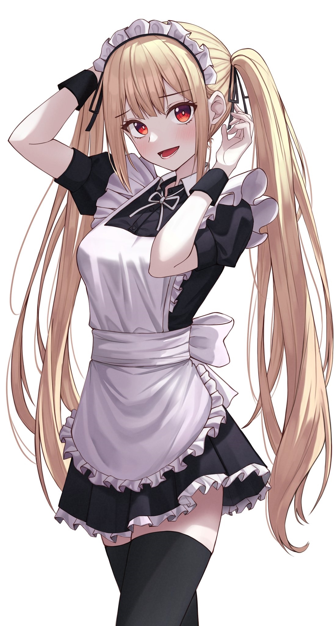 Blonde maid with red eyes and twintails HD Phone Wallpaper