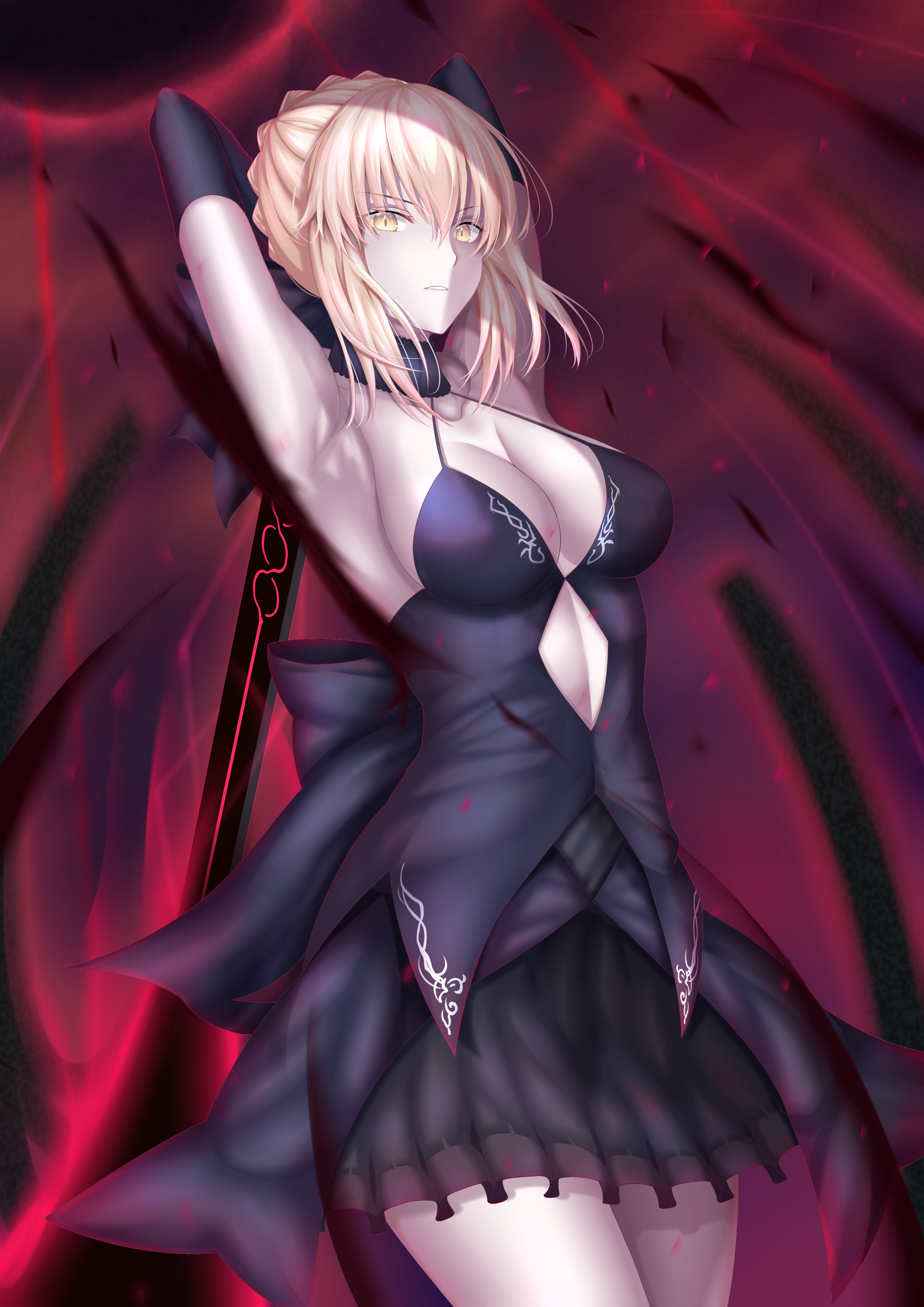 Saber Alter from Fate/Stay Night in a dark dress HD Phone Wallpaper