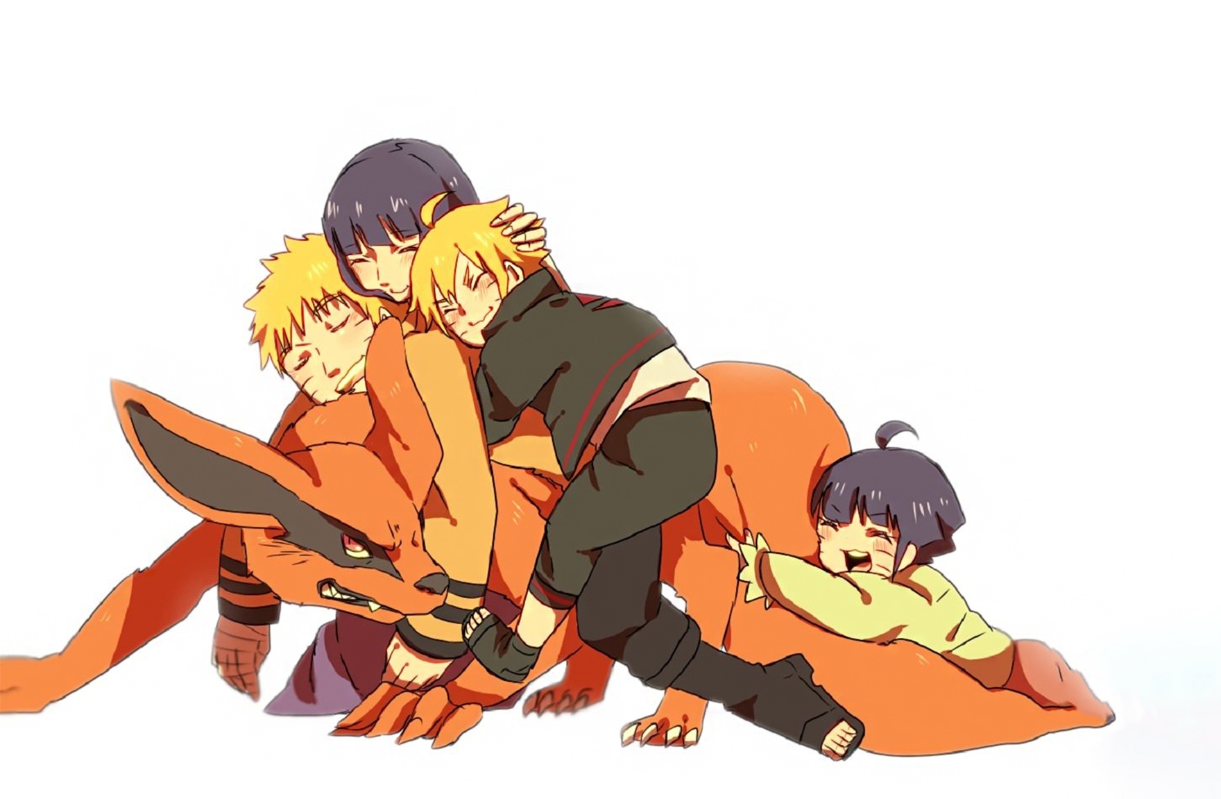 Naruto, Hinata, Boruto, Himawari, and Kurama HD Wallpaper