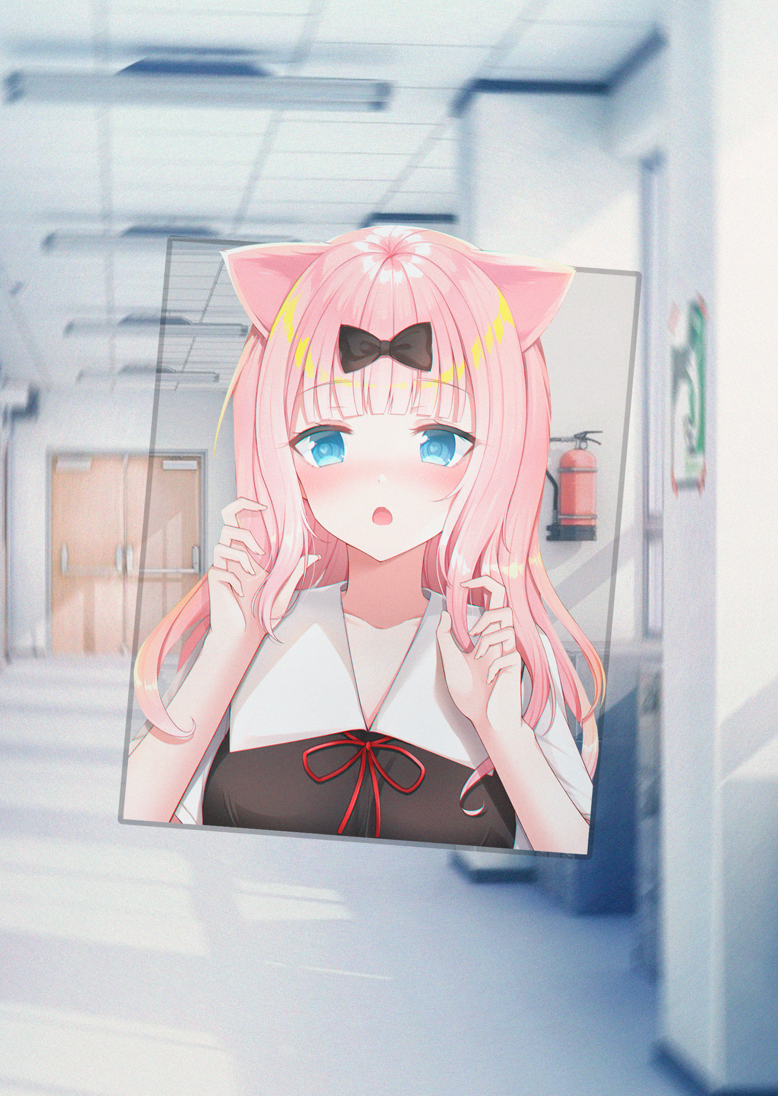 Chika Fujiwara in a School Hallway HD Phone Wallpaper