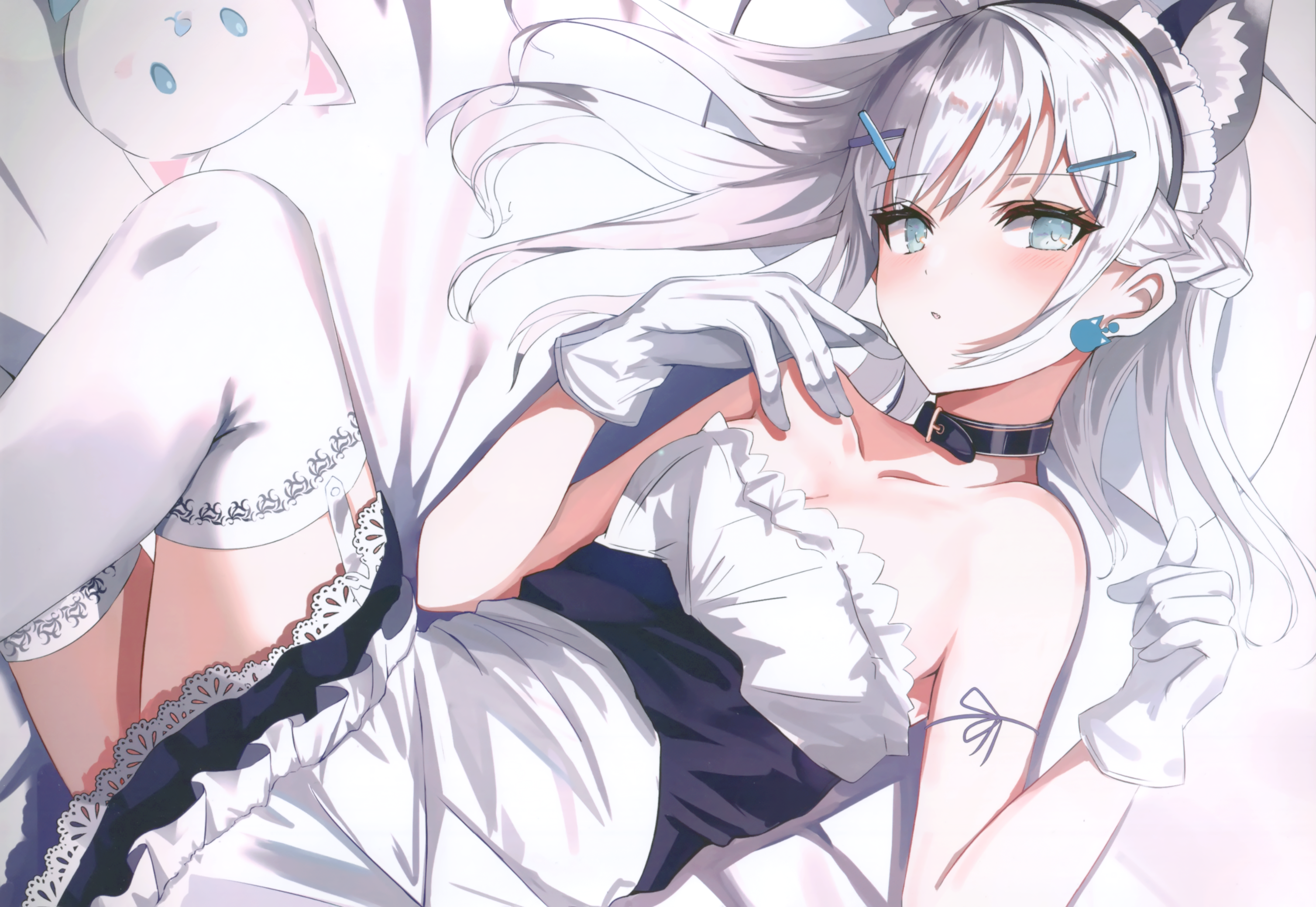 Anime girl with silver hair and blue eyes HD Wallpaper