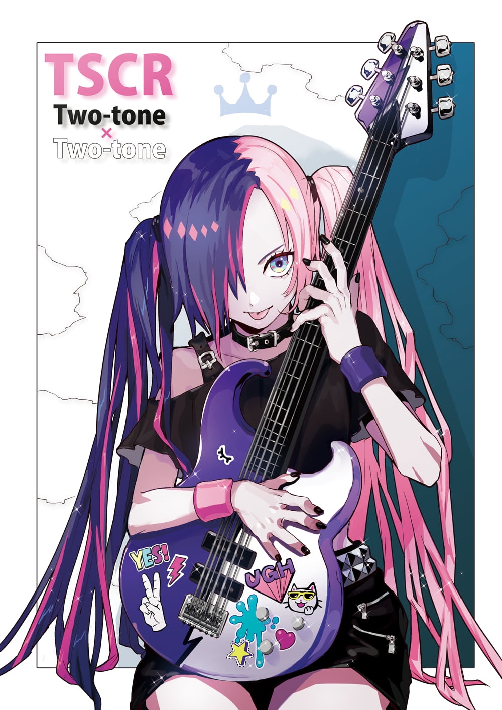 TSCR Two-tone Anime Girl with Bass Guitar HD Phone Wallpaper