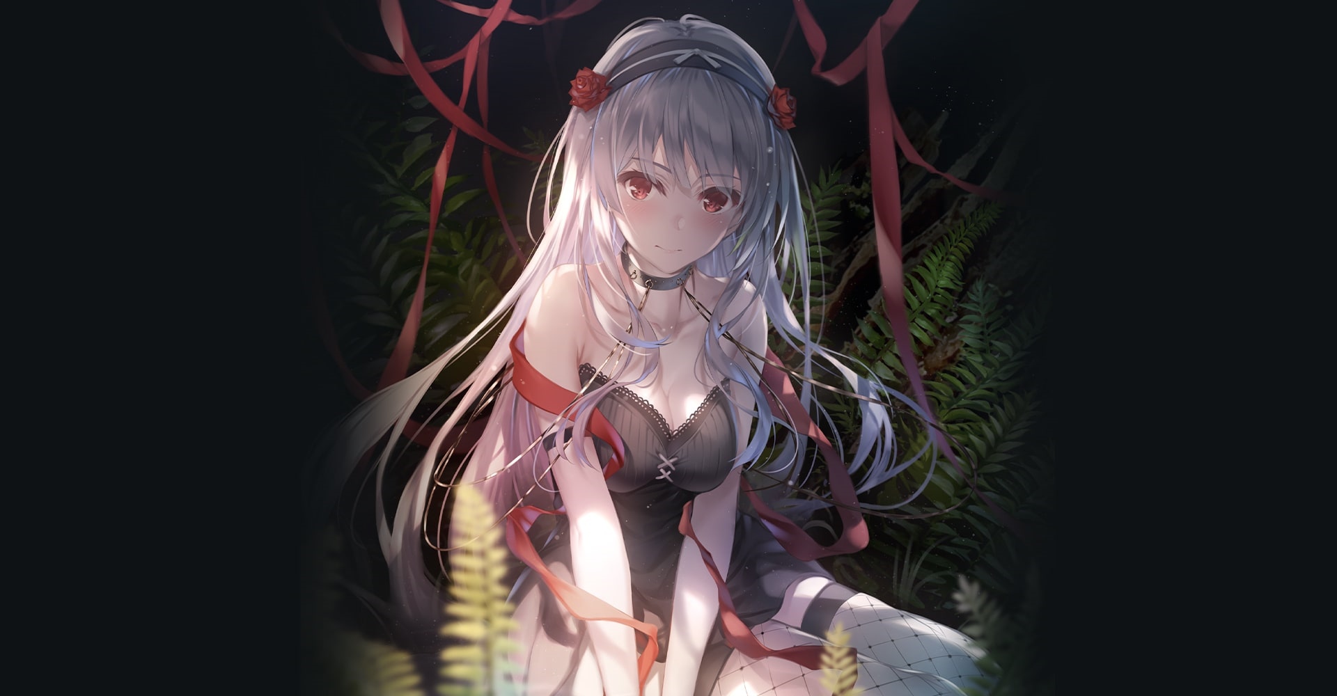 Anime girl with silver hair and red eyes HD Wallpaper
