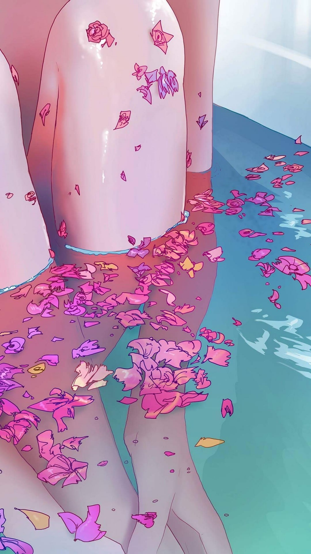 Legs in a bathtub with flower petals HD Phone Wallpaper
