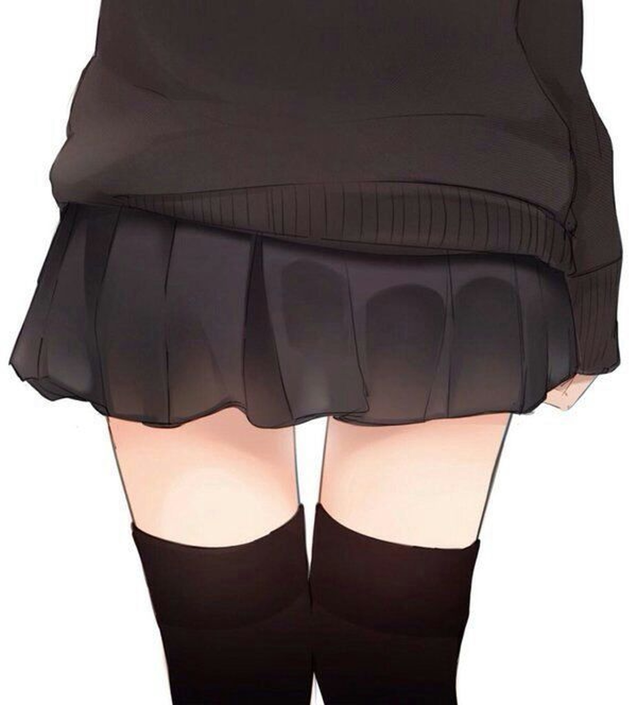 Anime girl wearing black skirt and thigh-highs HD Wallpaper