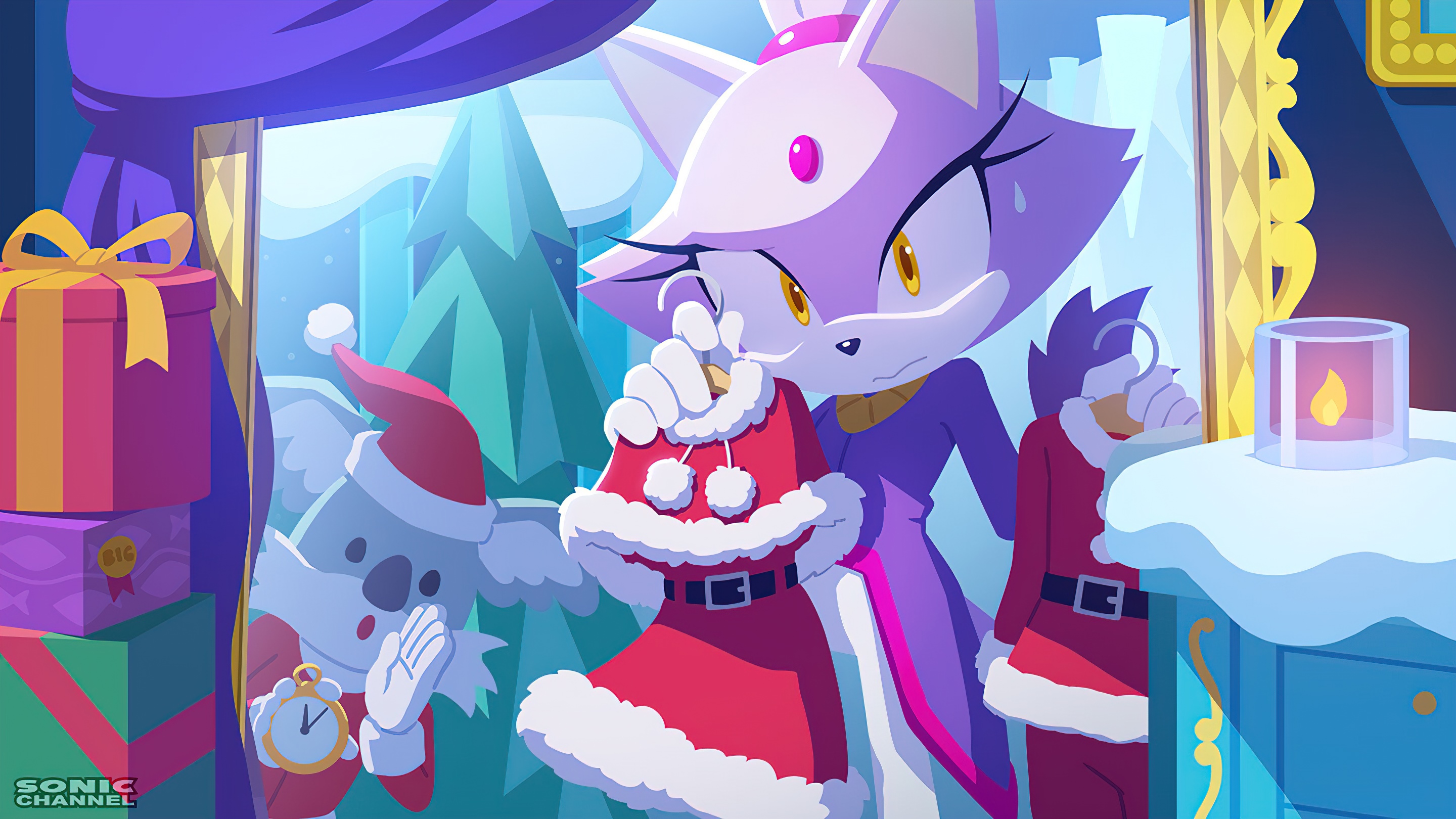 Blaze the Cat and Koala in Christmas Clothes HD Wallpaper