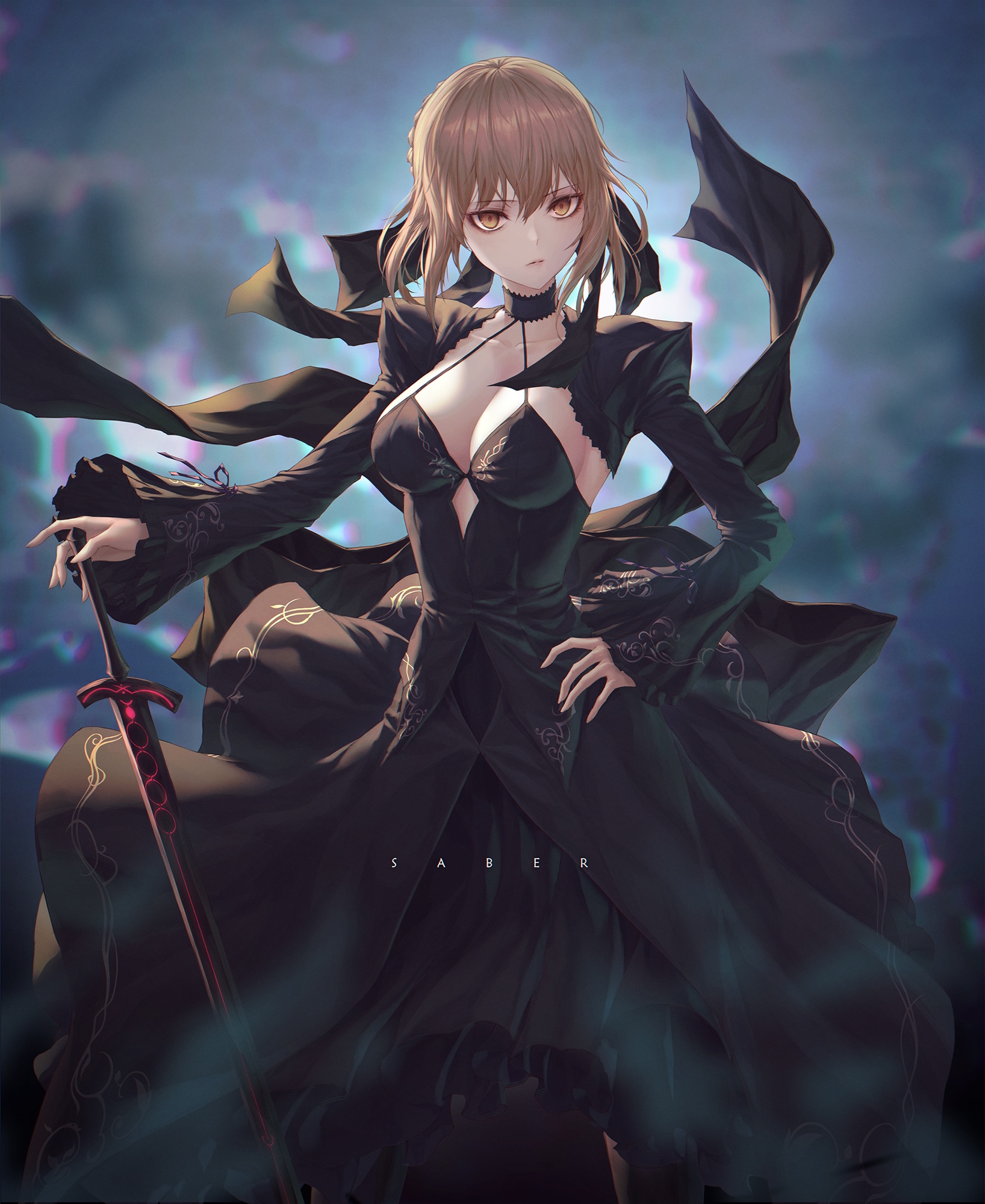 Saber from Fate series holding a sword HD Phone Wallpaper