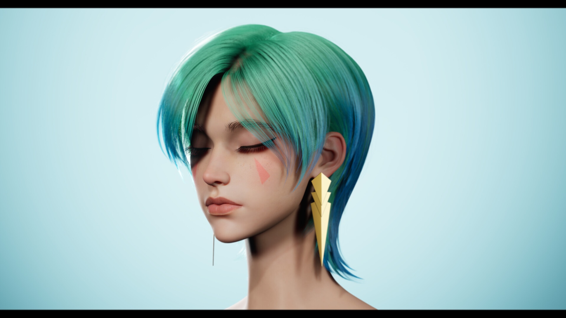 Woman with turquoise hair and lightning earrings HD Wallpaper