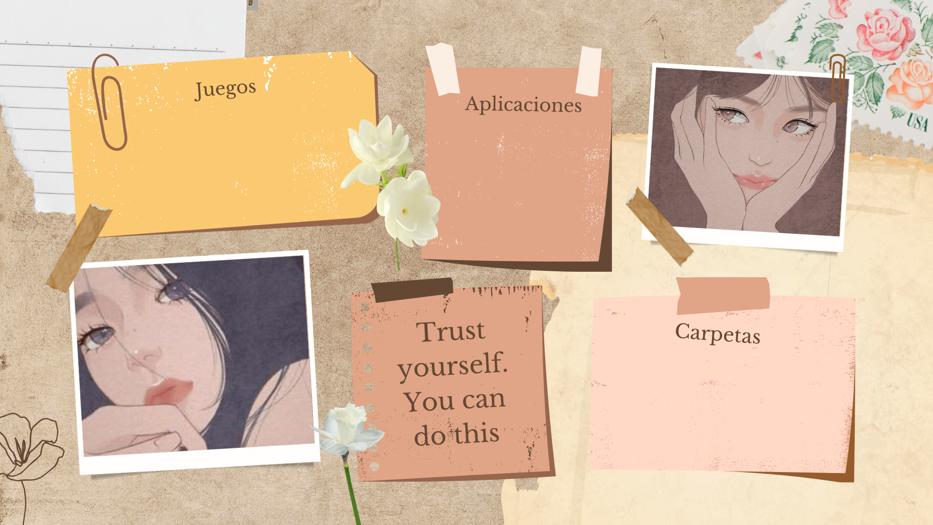 Organizer with Spanish labels and anime art HD Wallpaper