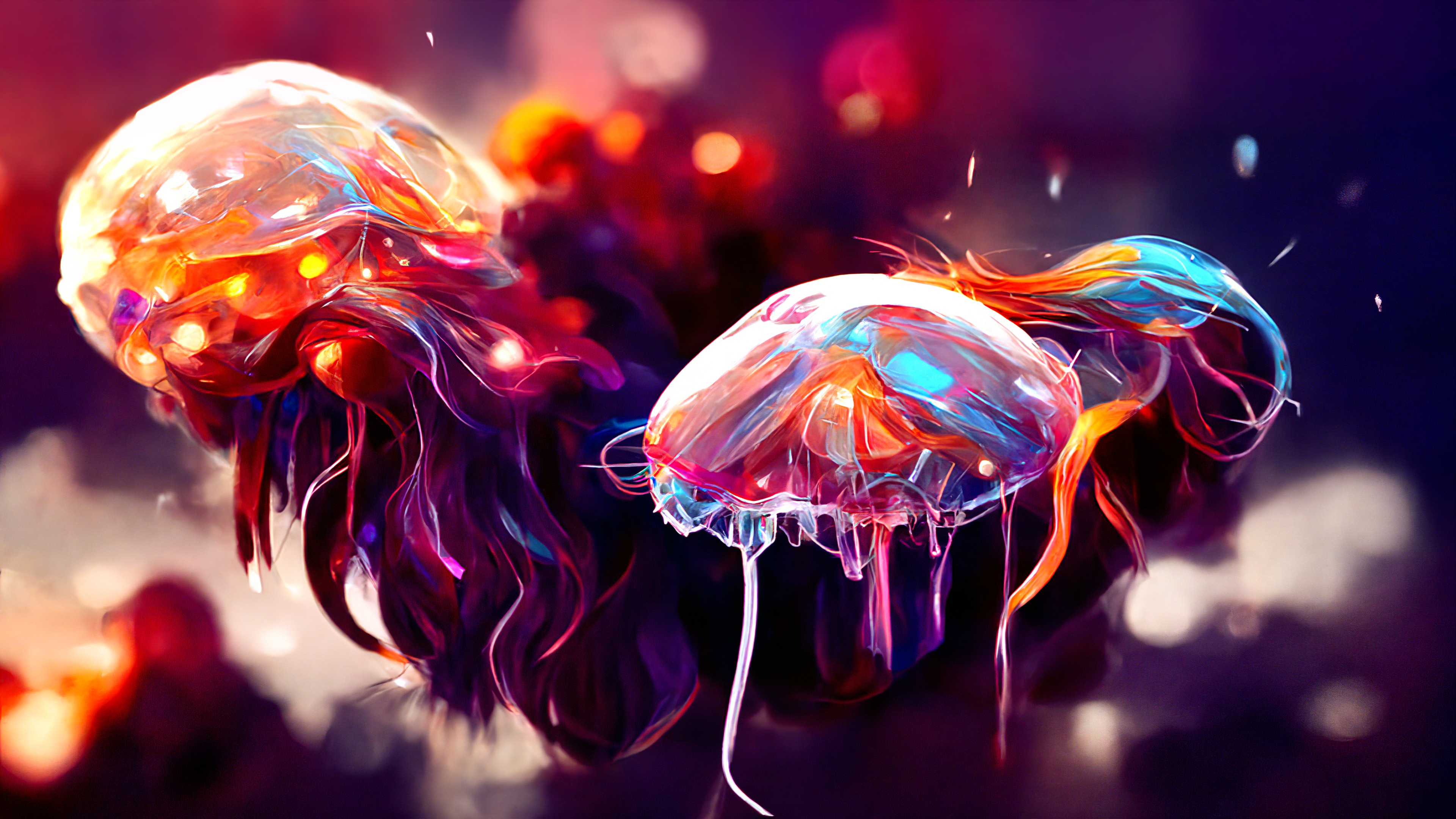 4K colorful jellyfish HD Wallpaper