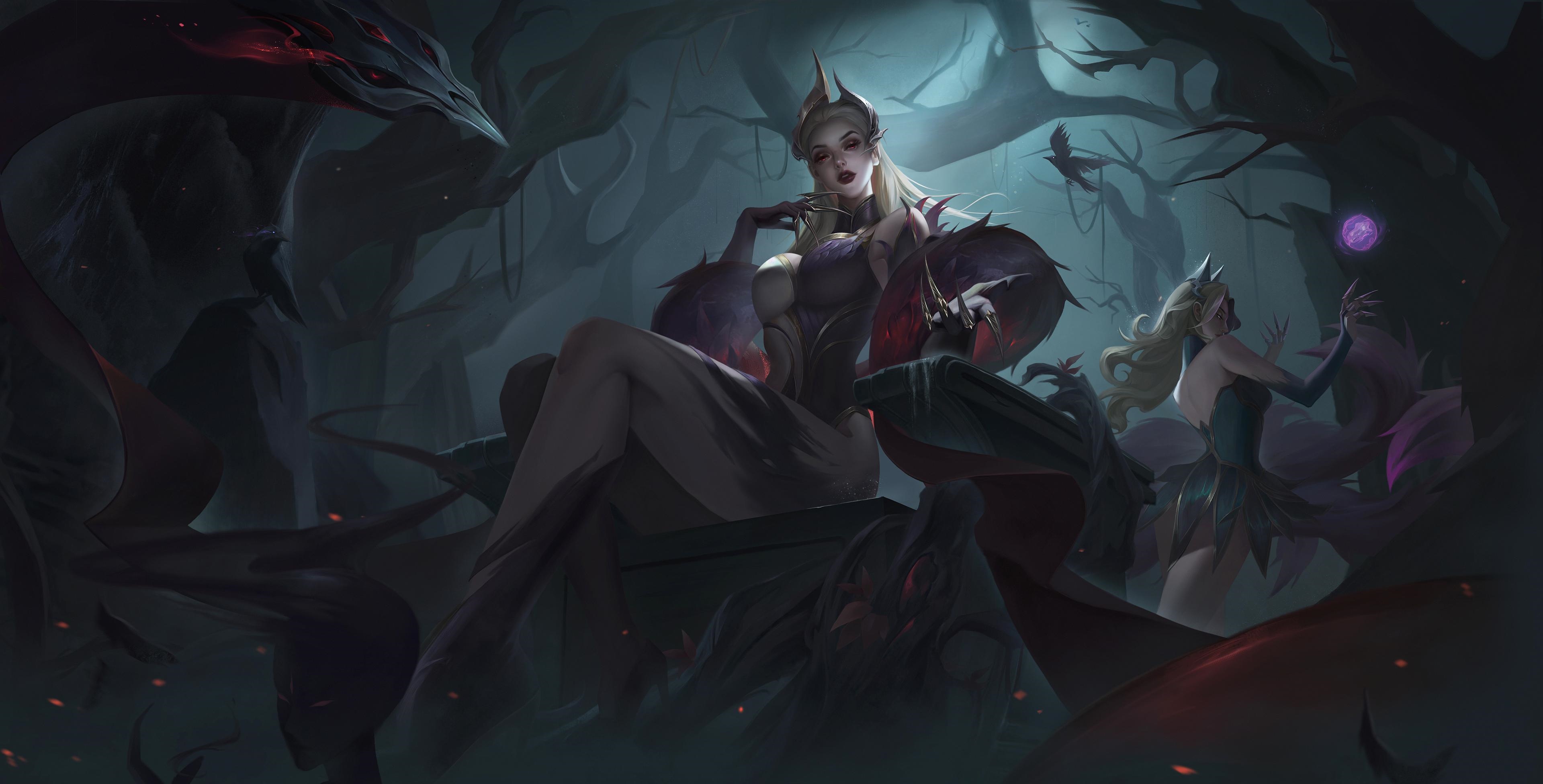 Evelynn and her companion in a dark forest HD Wallpaper