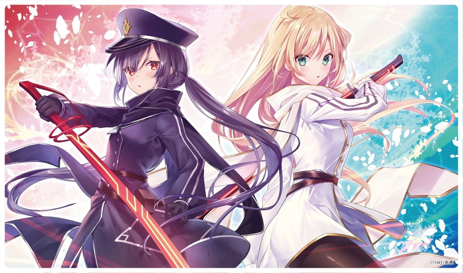 Anime girls with swords HD Wallpaper