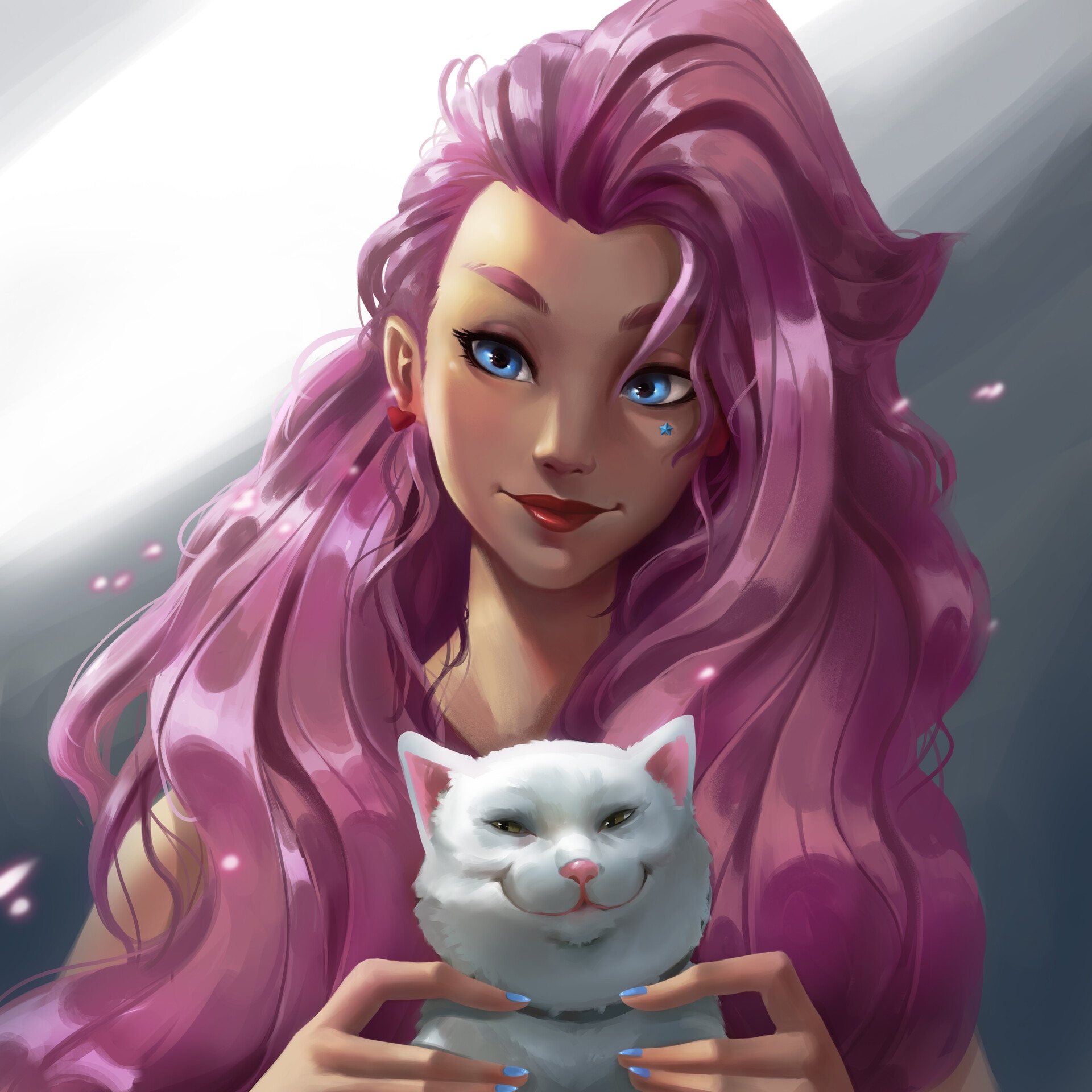Seraphine from League of Legends holding a white cat HD Wallpaper