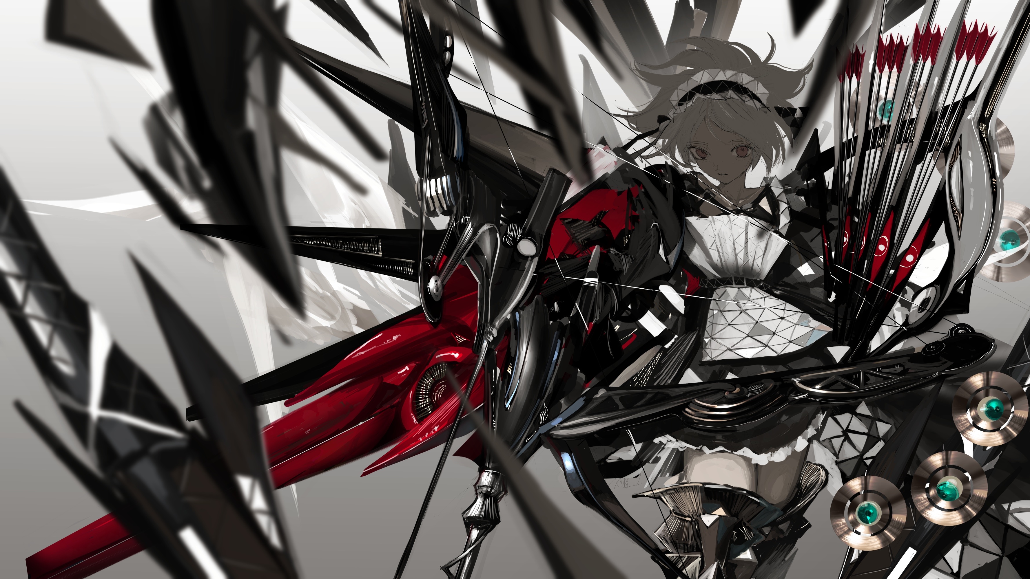 Anime girl with bow and arrows, mechanical design HD Wallpaper