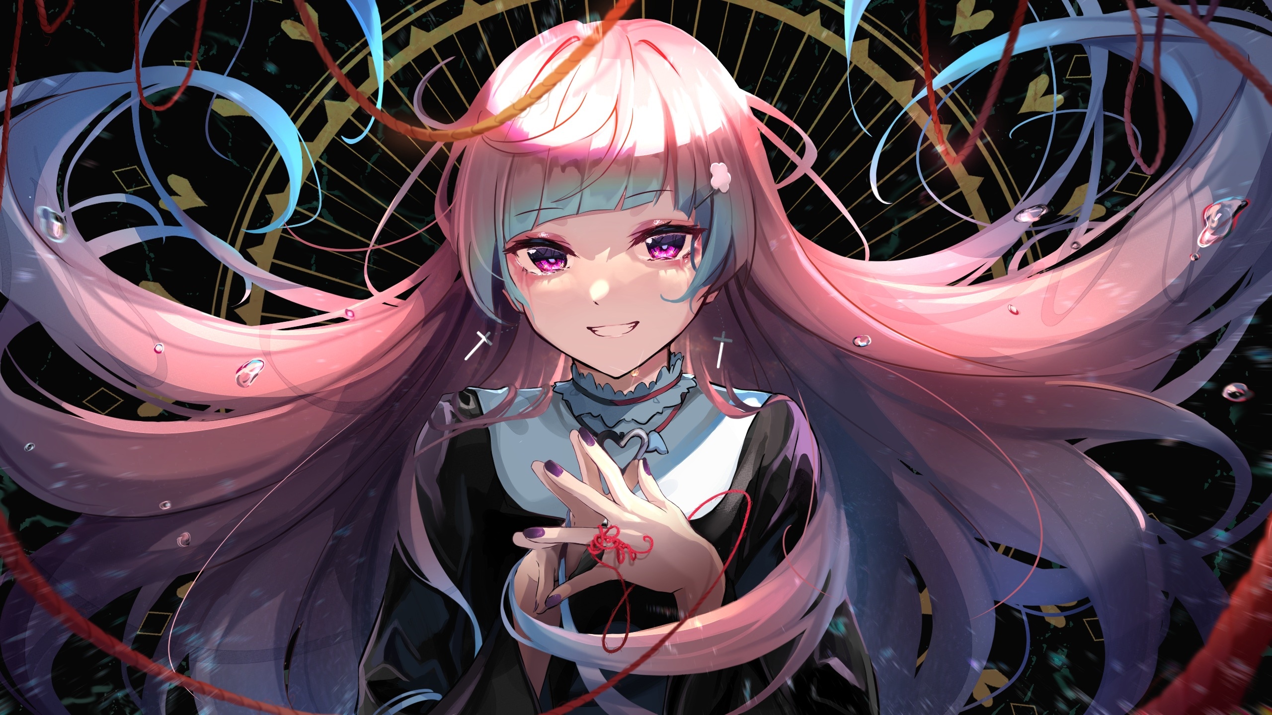 Anime girl with purple eyes and multi-colored hair HD Wallpaper