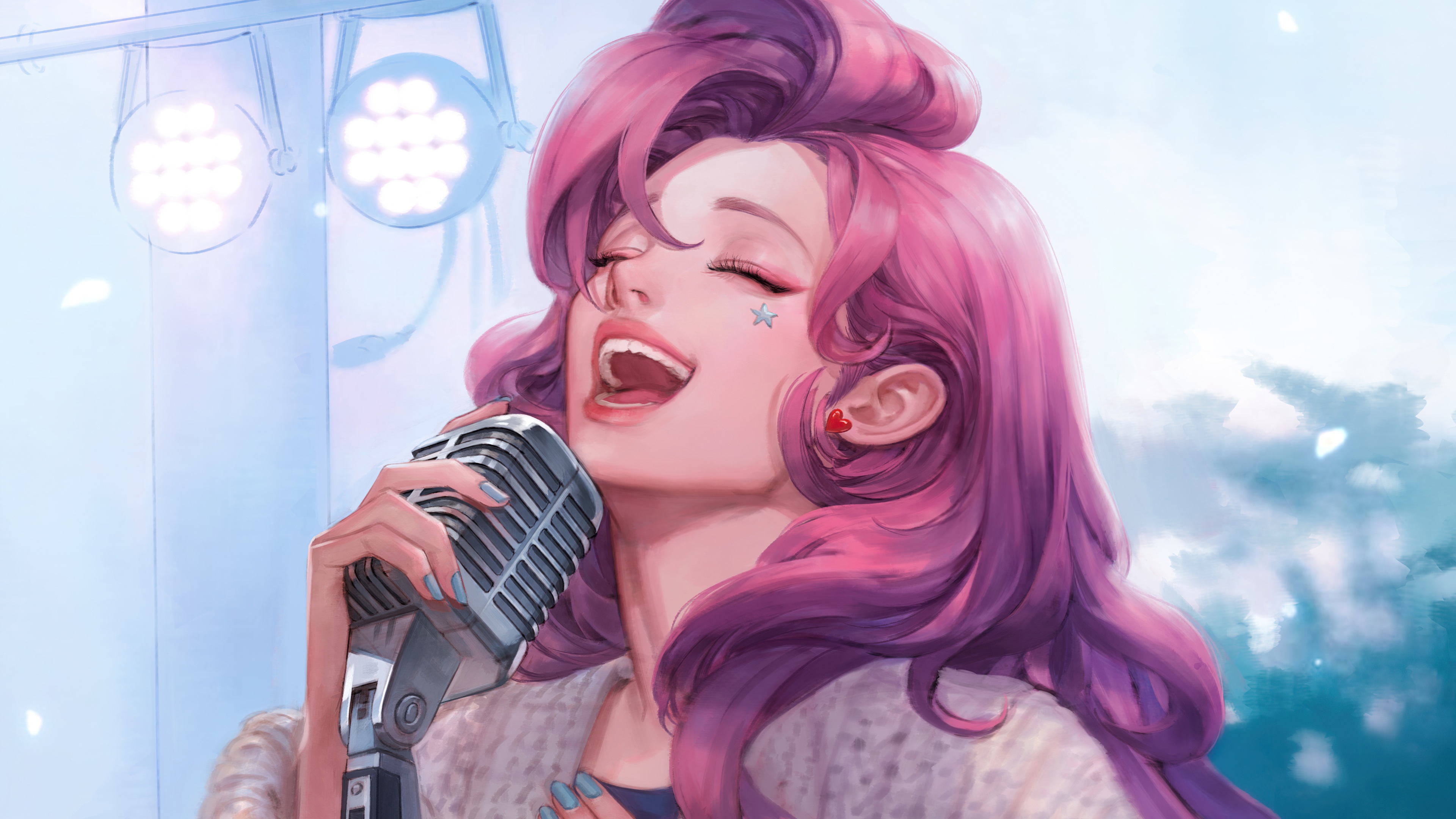 4K KDA Seraphine singing into a microphone HD Wallpaper