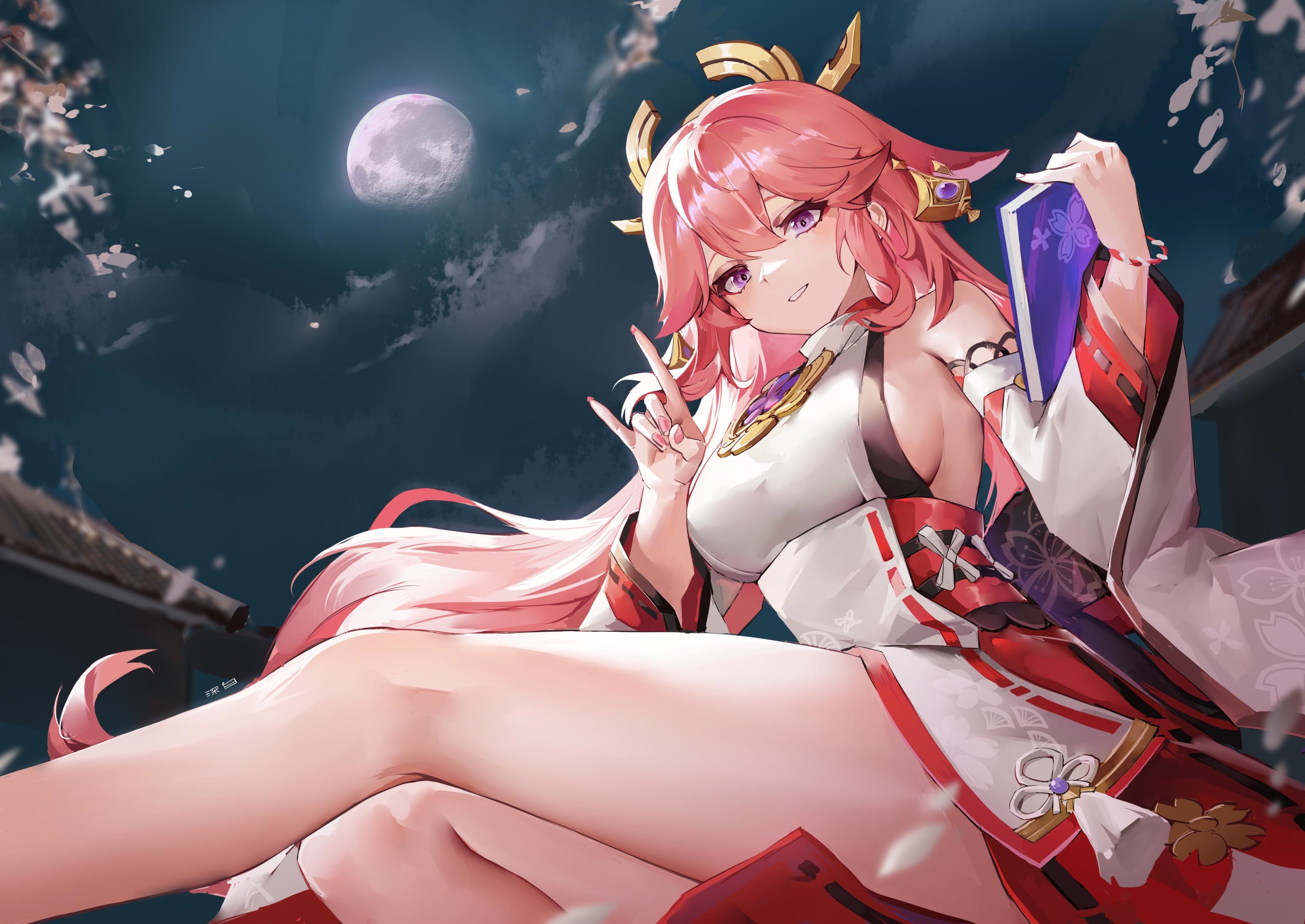 Yae Miko from Genshin Impact holding a book HD Wallpaper