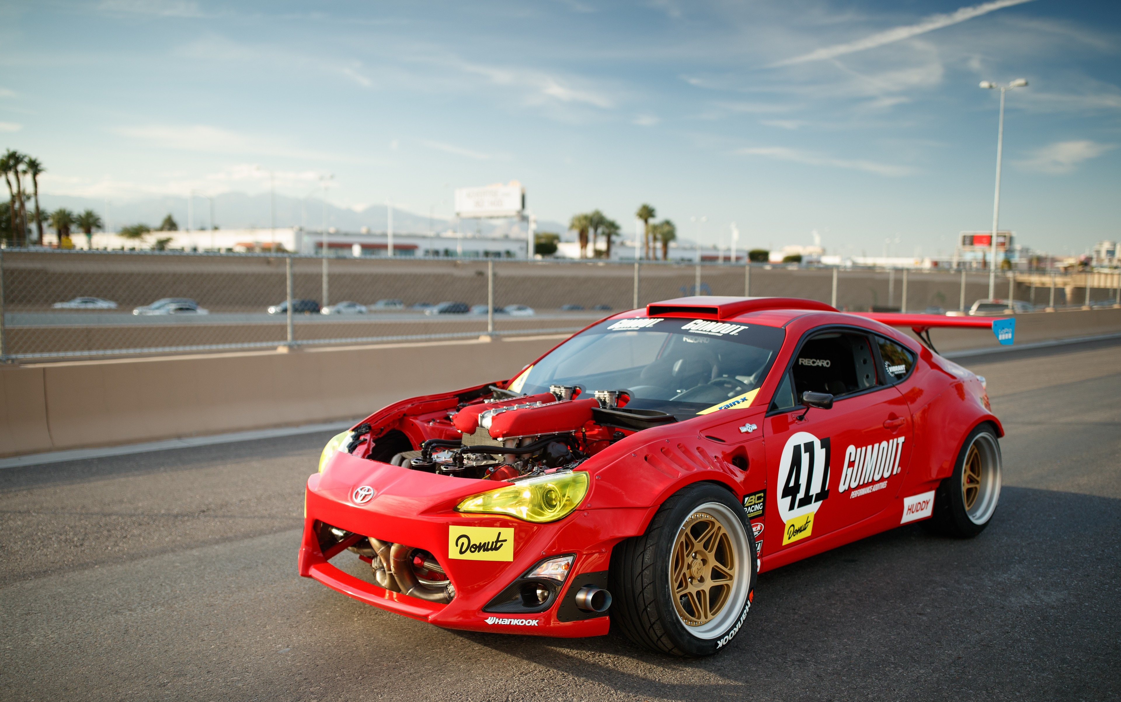 Red Toyota Drift Car with Exposed Engine HD Wallpaper